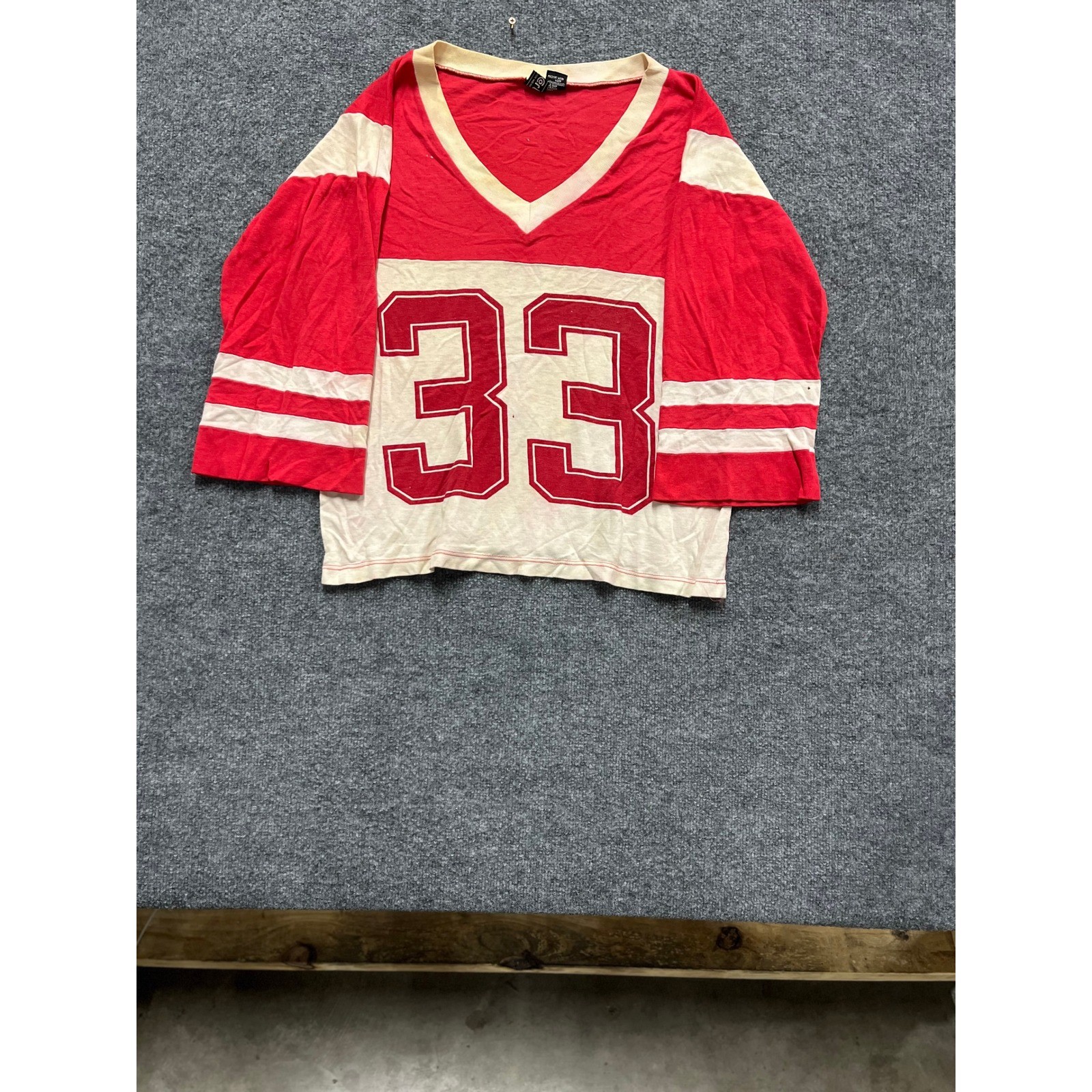 Vans Jersey Womens Size L Red Viscose Blend Football Style 33 Graphic V-Neck