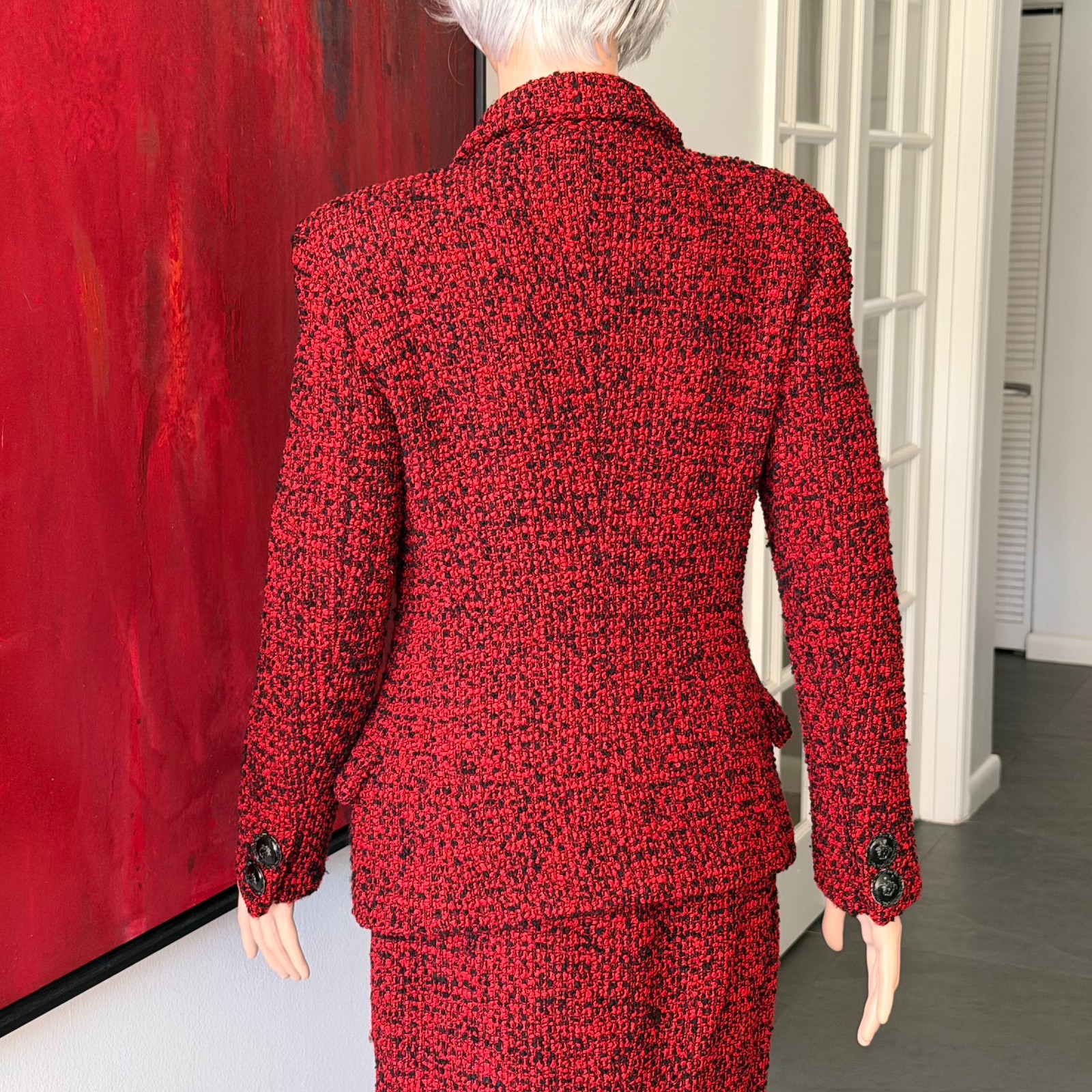 GIANNI VERSACE red wool boucle skirt suit size 42 from F/W 1995/96