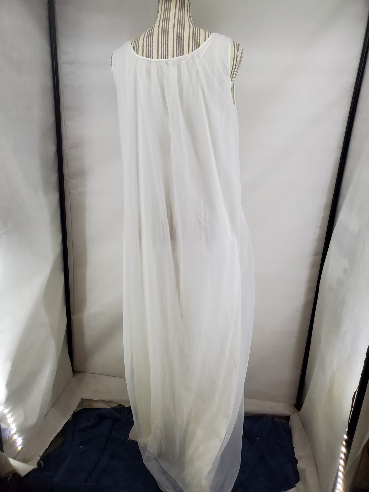 Vtg Sears Just For Women Long Nylon Tricot Night Gown White Size 34 Mesh Trim