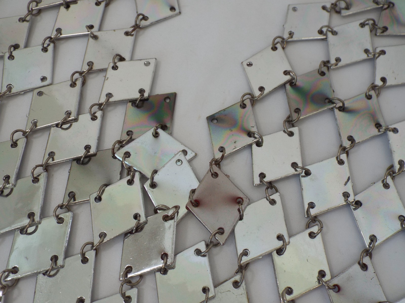 VTG 1960s Silver Tone Chainmail Long Vest Top Mirror Finish Paillette Chain Mail