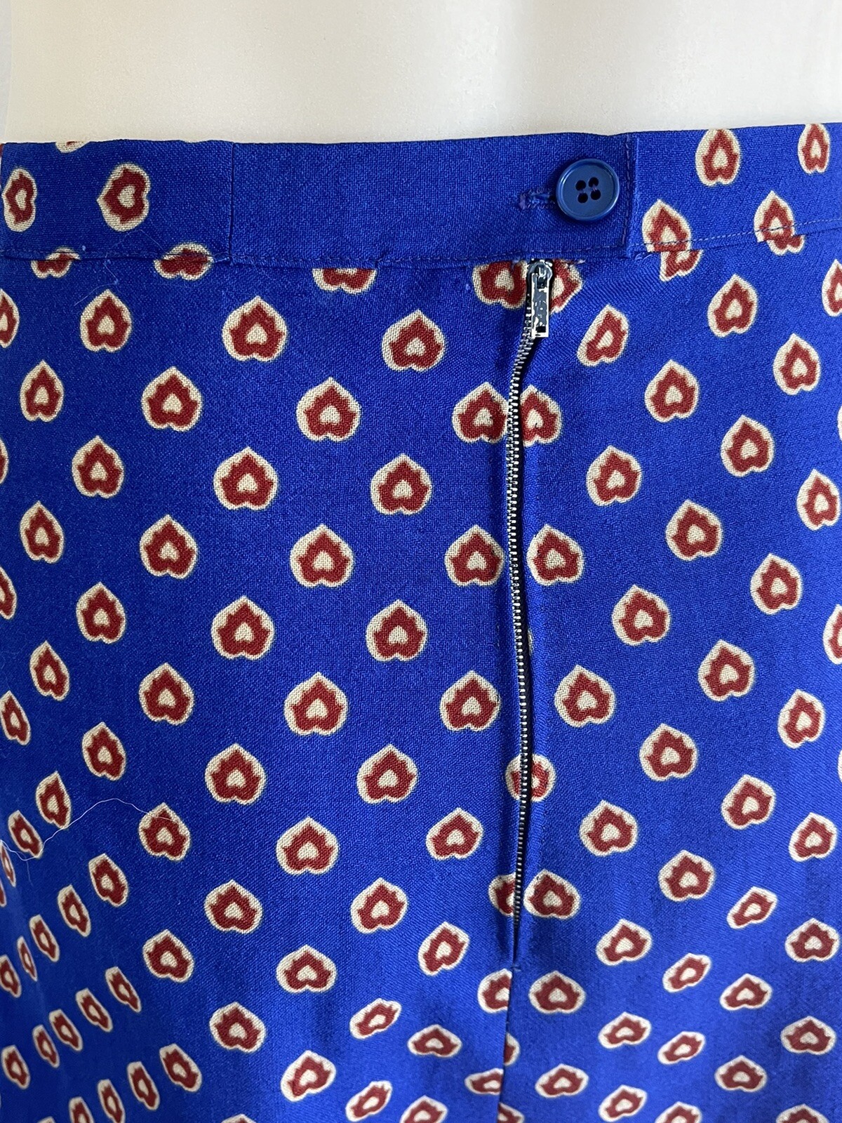 GUY LAROCHE 1980s Vintage Wool Skirt Cobalt Blue Block Print Handmade Size FR42