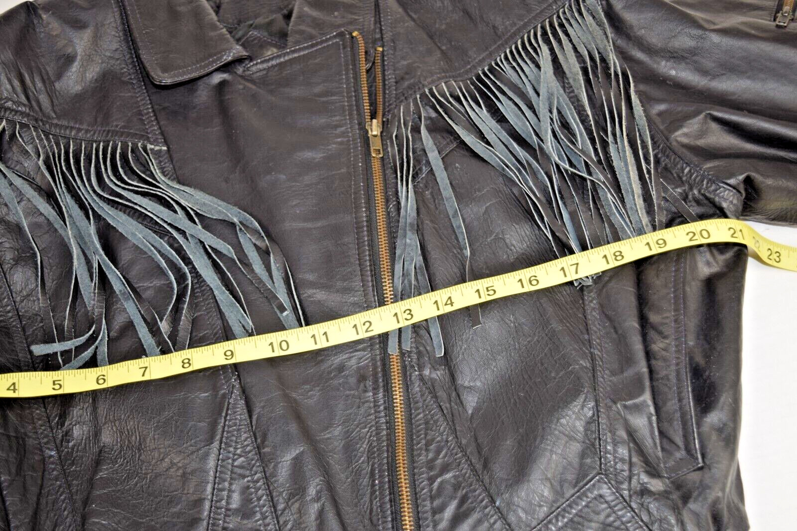 Vintage Leather Jacket Steer Brand Size M/L 80s Glassy Black Fringe All Across