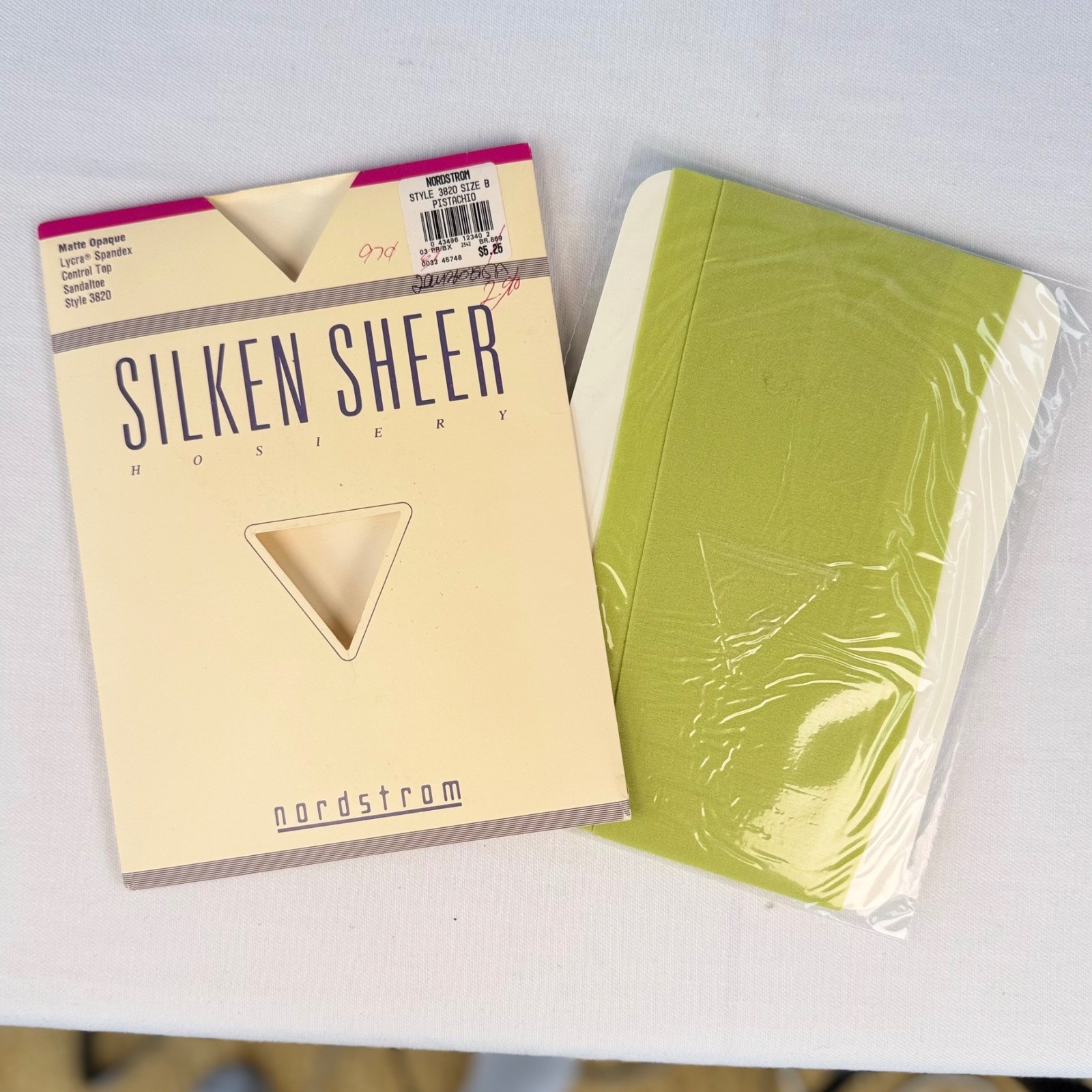 Vintage Nordstrom Silken Sheer Tights Pistachio Green Matte Opaque Size B