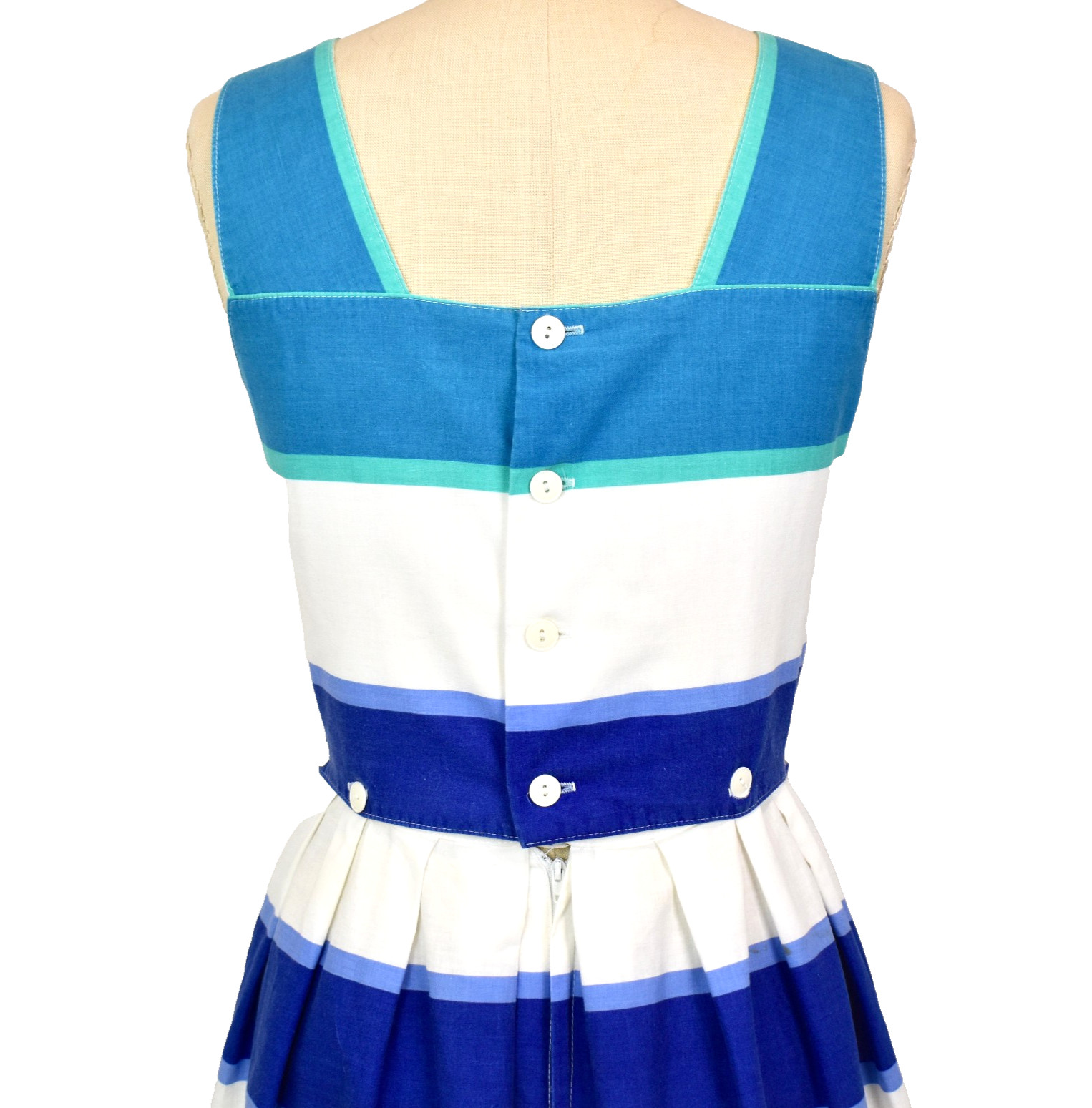 Vtg 70-80s LANZ Stripe Cotton Sundress Button Detail Midi Dress Set Size 7/8 S