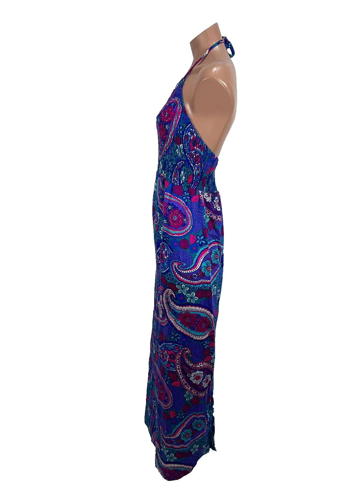 Vintage 1970s HIGH TIDE CALIFORNIA Maxi Paisley Beach POOL party Sun Dress XS/S