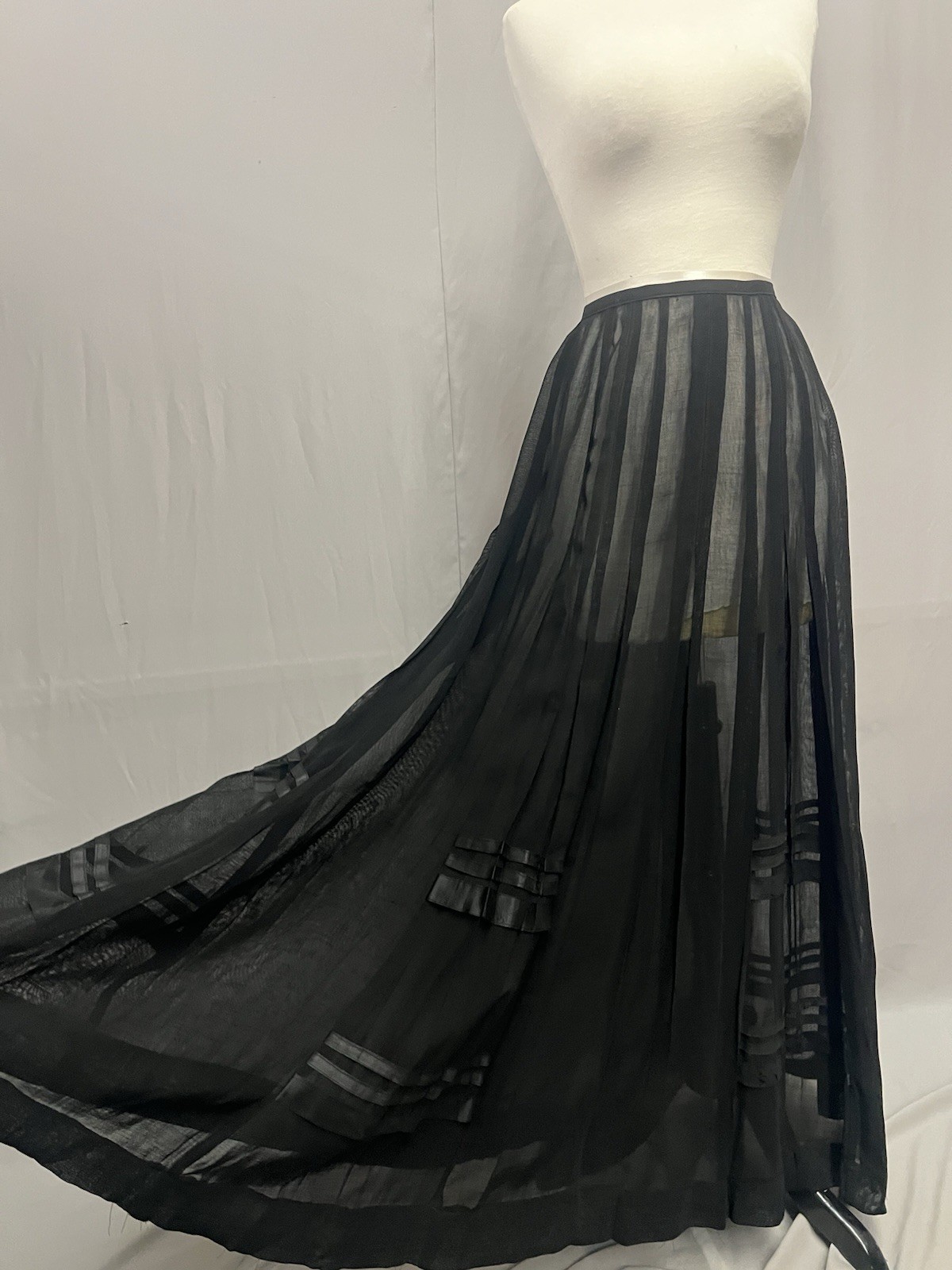 1900 Sheer Black Cotton Pleated Skirt Day Time