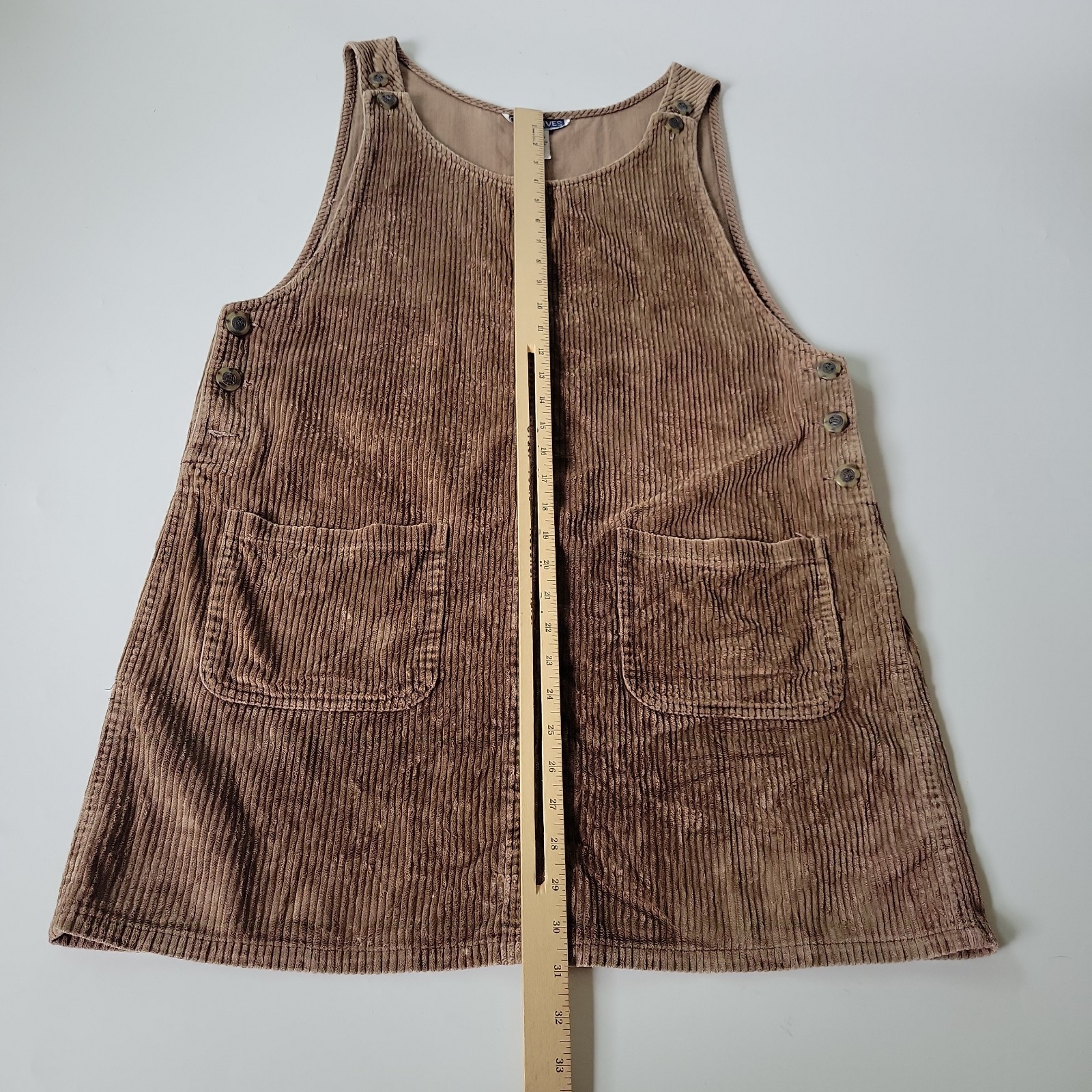 Vintage Directives Corduroy Pinafore Apron Dress Large Chocolate Brown Academia