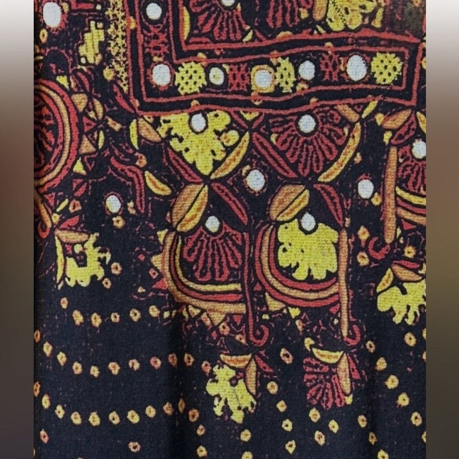 Vivienne Tam Vintage 1990s Black Yellow Floral Boho Print Stretch Mesh Top L XL