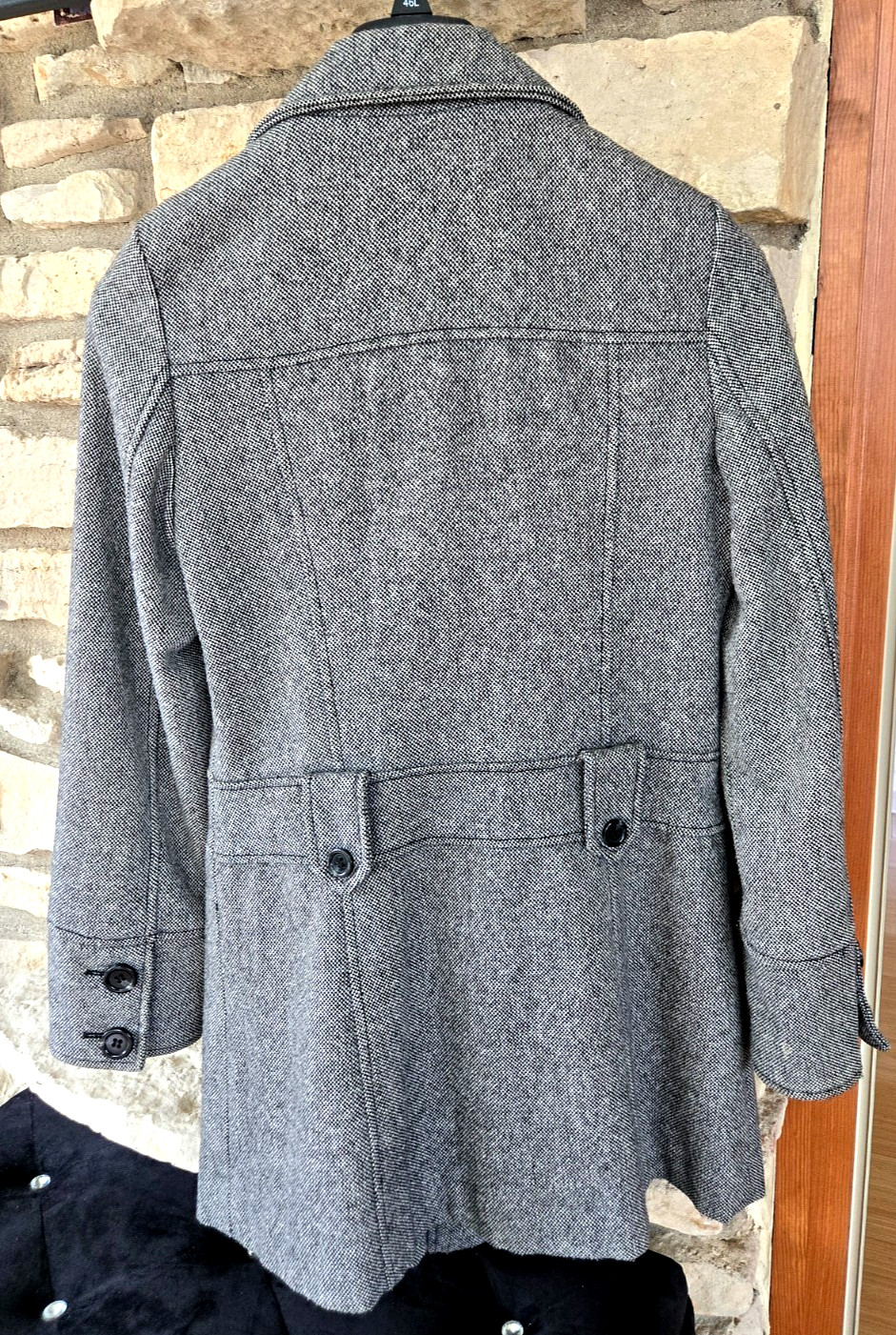 Vintage GUESS Wool Blend Pea Coat Black & White Tweed Women’s Size Small