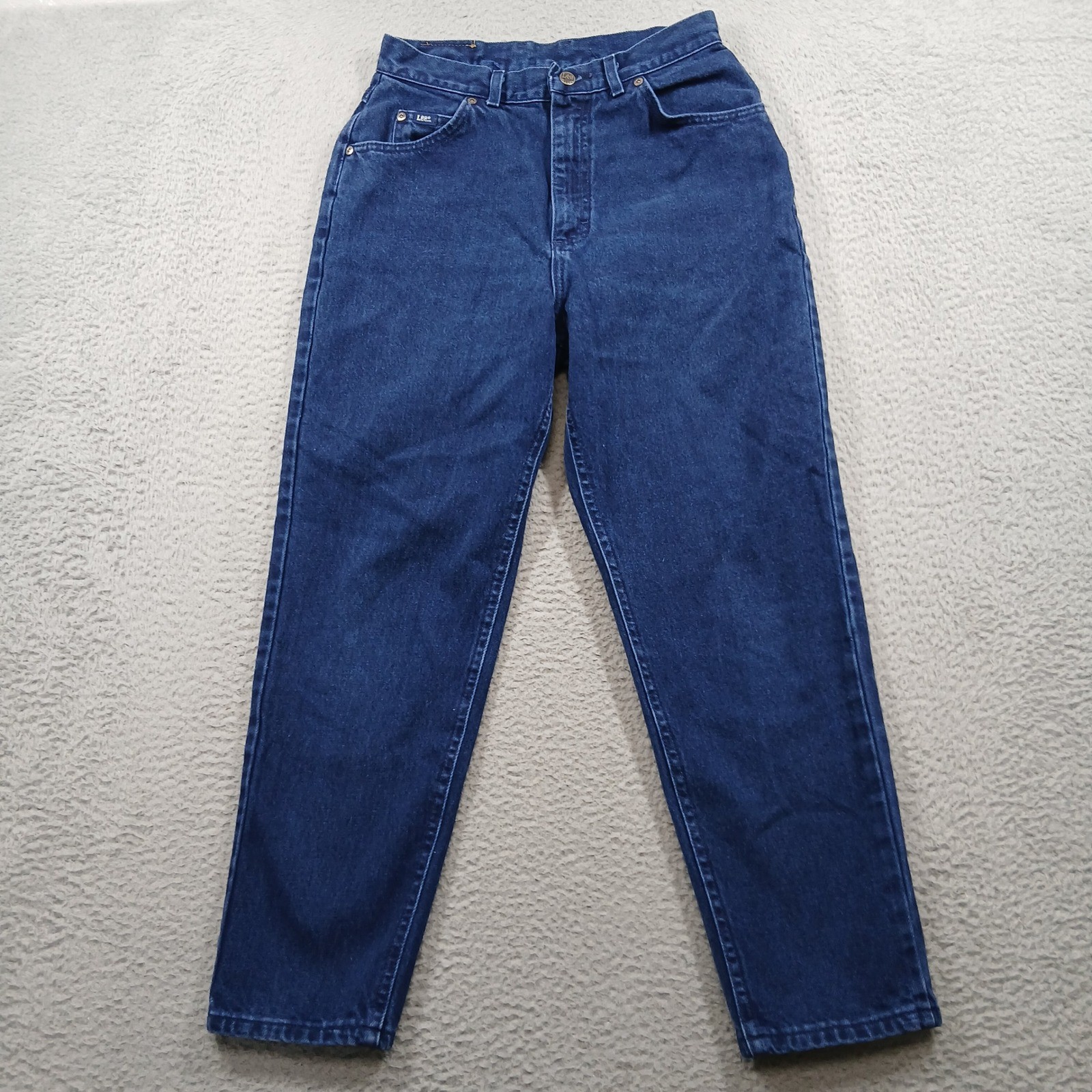 Lee Made in USA High Waist Mom Jeans Tapered Leg 12 Pet Dark Blue Denim EUC