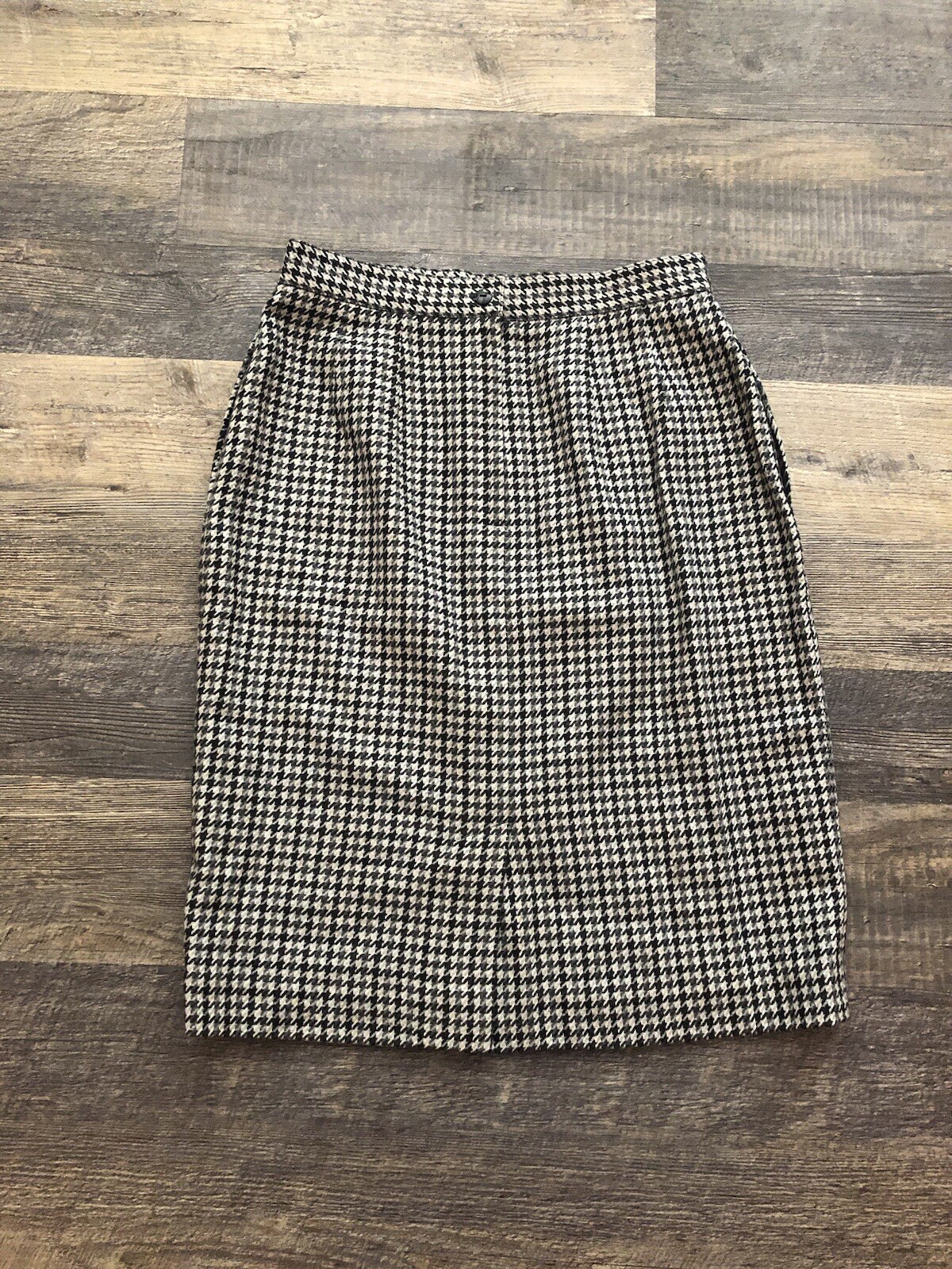 Spiegel Vintage Career Skirt Suit Black Tan Grey Houndstooth Wool Blend Size 14.