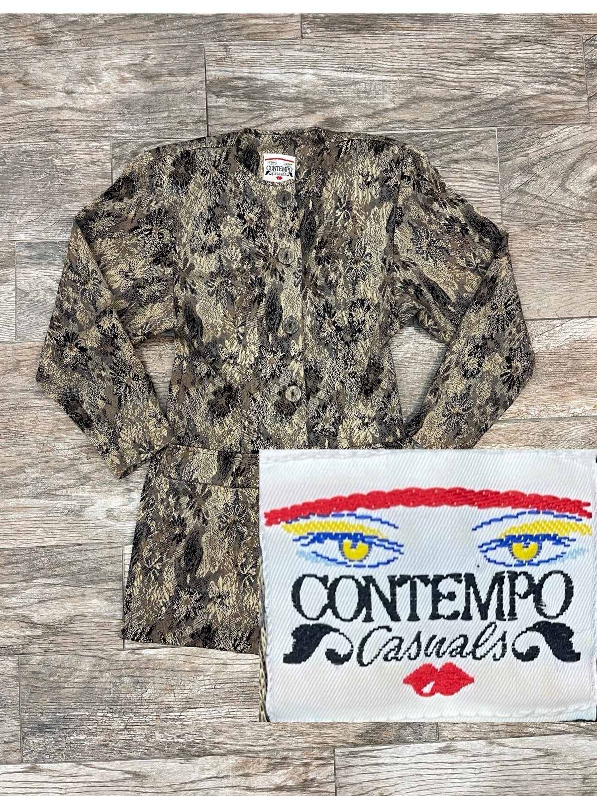 VTG 80s Contempo Casuals Floral Coat Jacket Sz XS Shoulder Pads