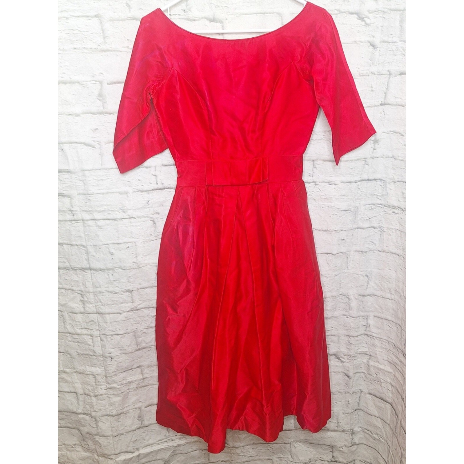Sz 11 Cherry Red LORRIE DEB Formal Party Dress w bow in front