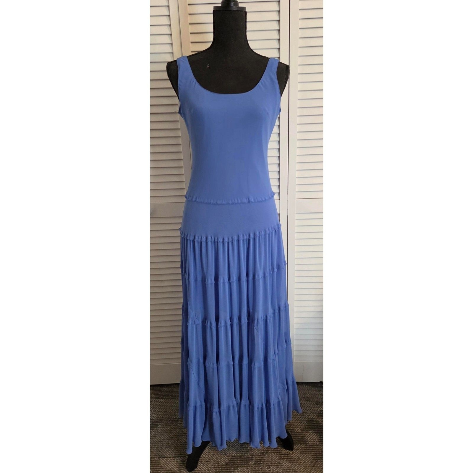 Vintage Evan-Picone Tiered Ruffle Maxi Dress – Periwinkle Blue, Size 4