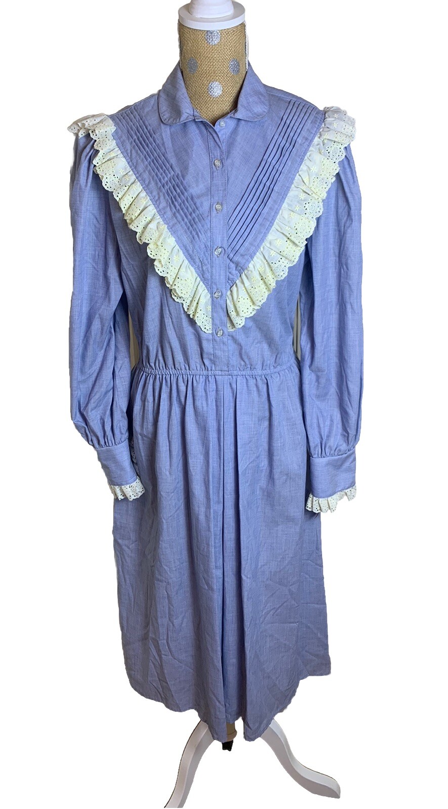 Vtg Donna Morgan Non Stop Prairie Dress Med Union Made USA NWT Lace Blue Cottage