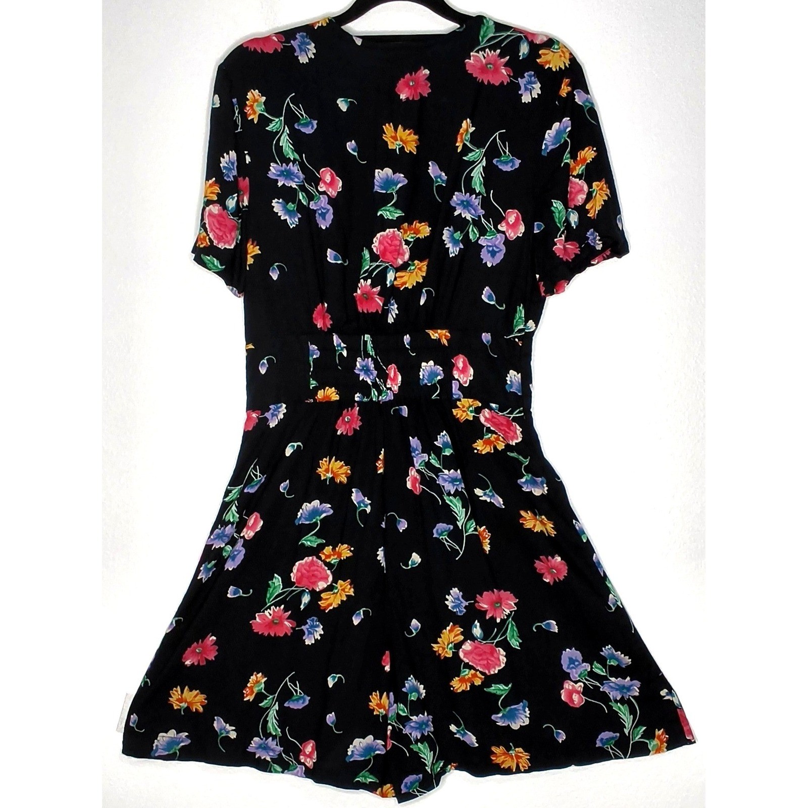 Access Vintage Floral Romper Shorts Women Small Black Short Sleeve Button Front