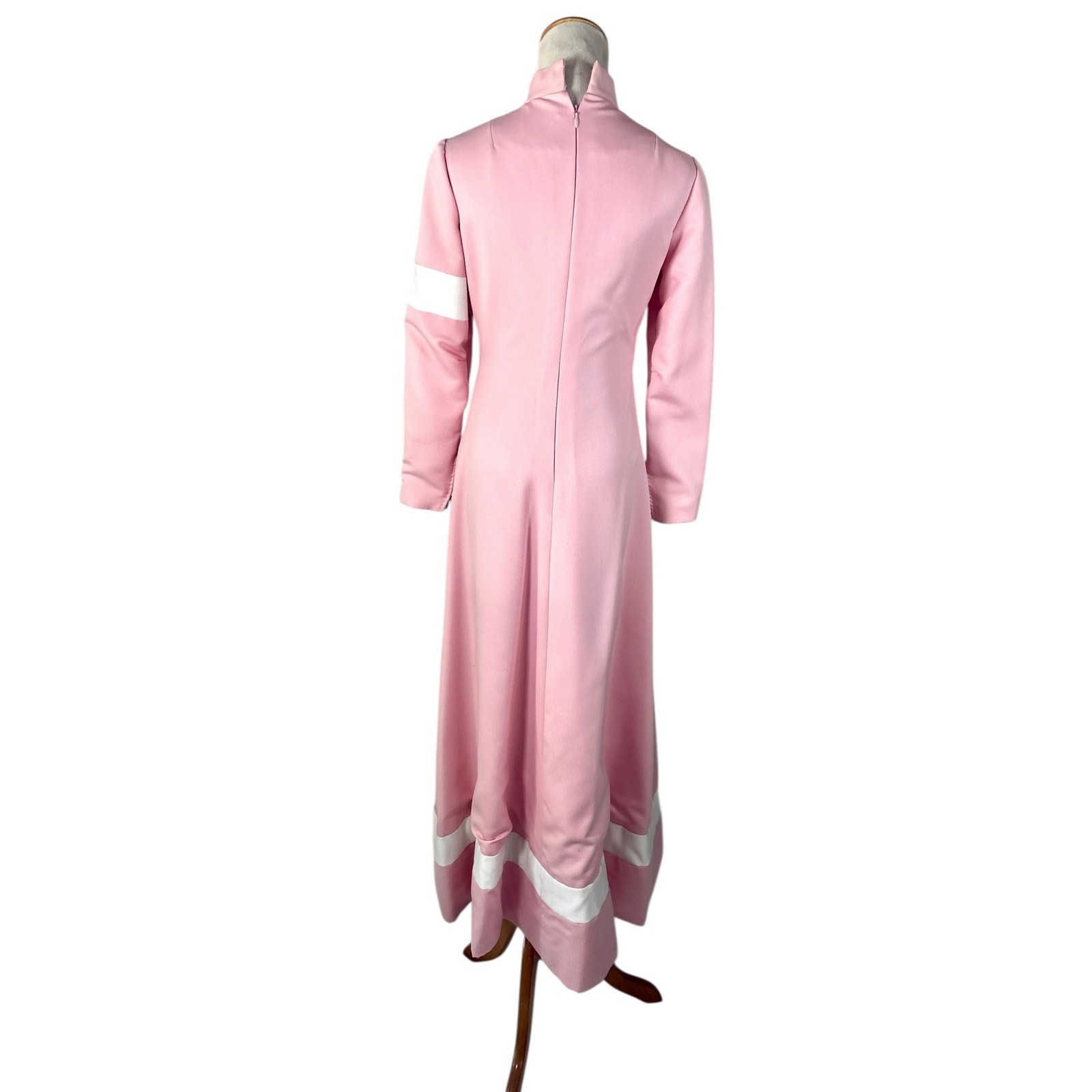Vintage 1967 Geoffrey Beene Pink & White Column Gown Graphic Banded Jersey Style