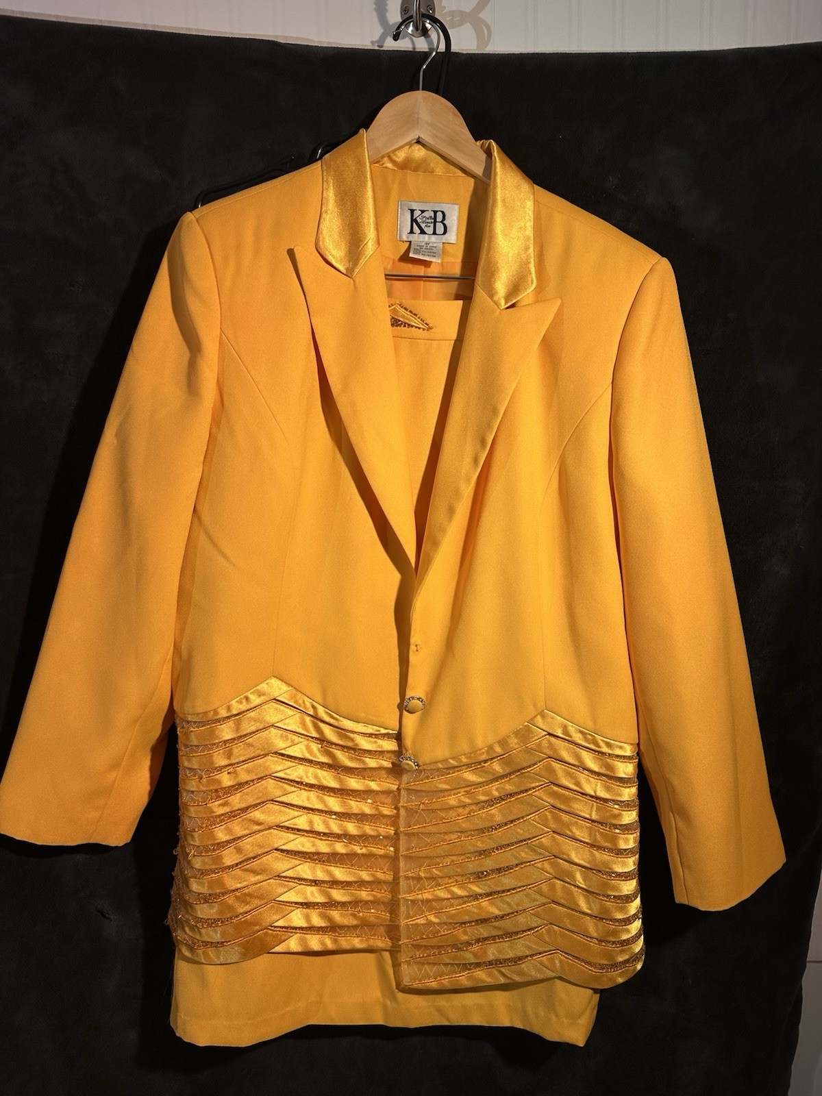 Vintage Stella Louise for KB Orange Gold Skirt & Blazer Suit 18 Missing Button