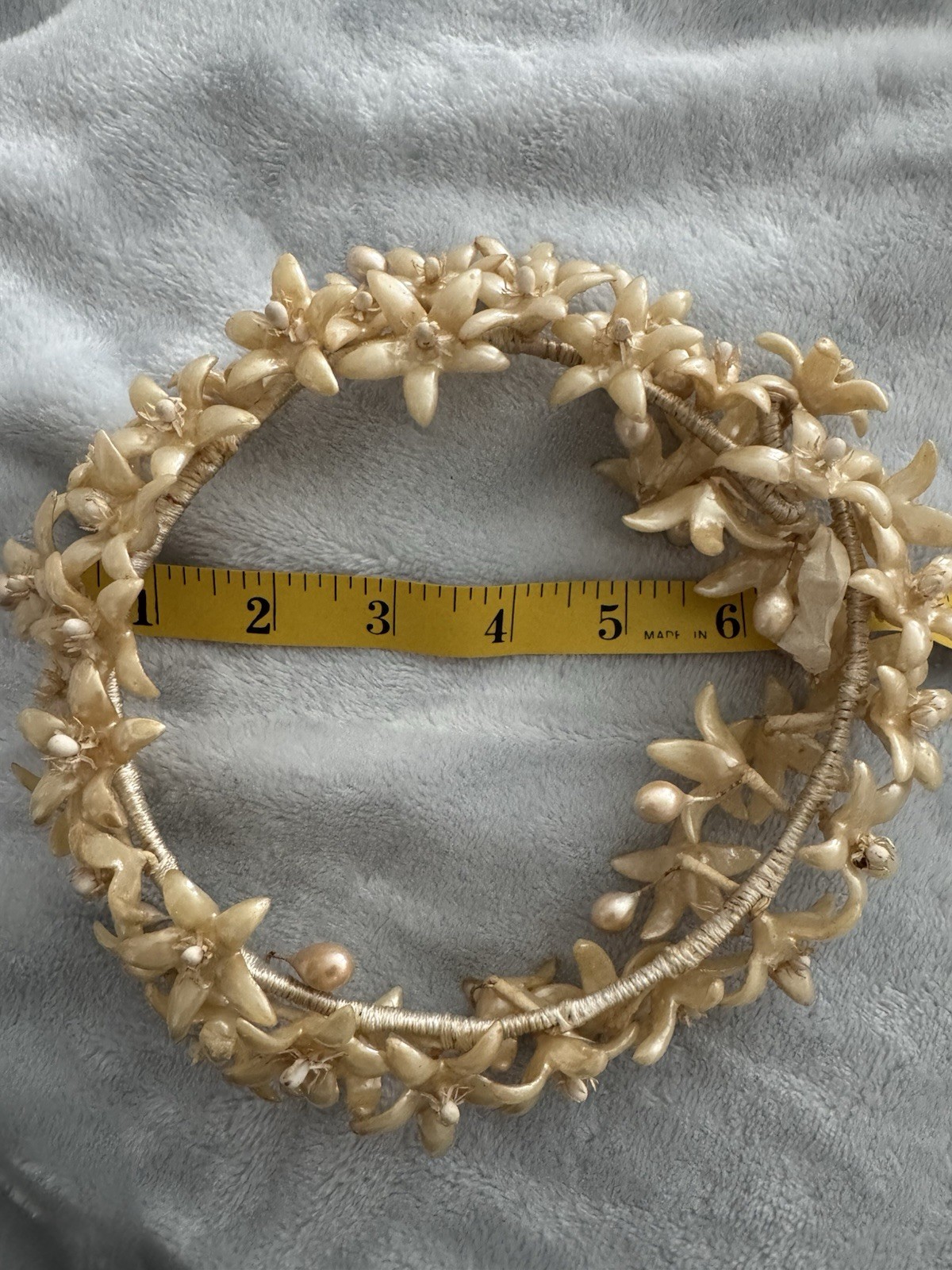 Vtg 1940s Wax Flower Crown Wedding Veil Headband