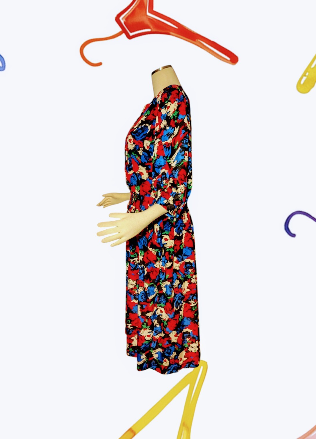 VTG MARCHIONDA OF CALIFORNIA Red White Blue Green SHIFT Dress PUFF Sleeve Sz 10