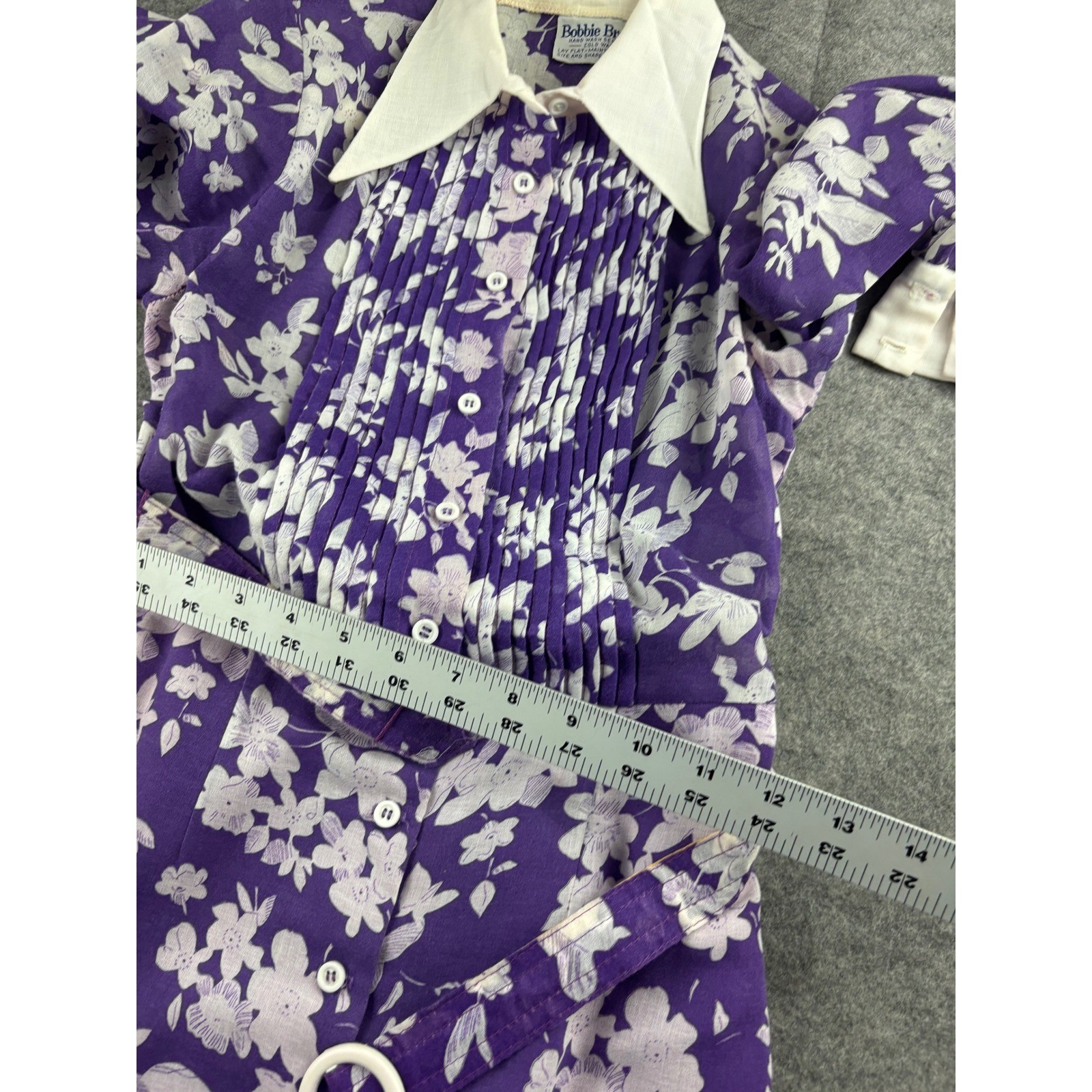 VTG Bobbie Brooks Purple Floral Pintuck Maxi Dress 70s Belted Womens XS? Prairie