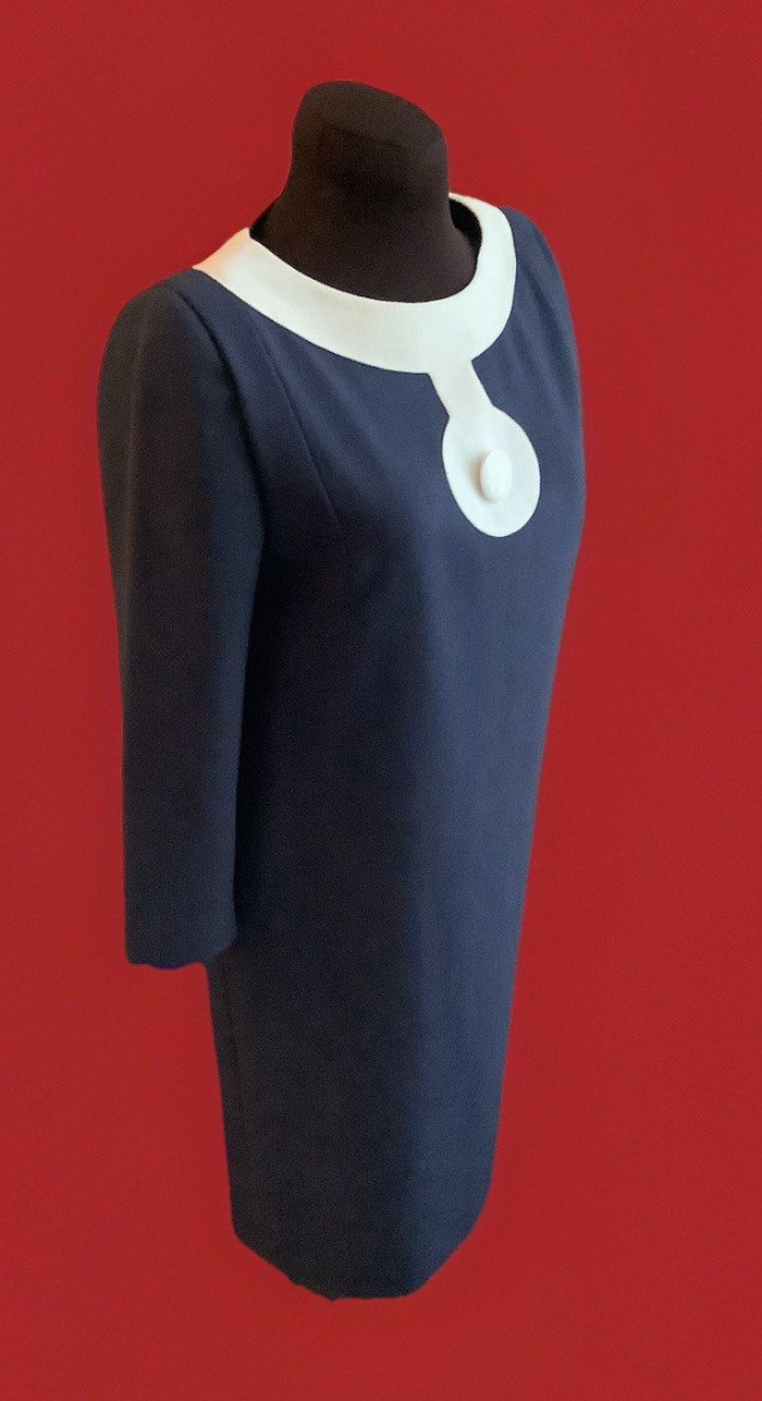 PIERRE CARDIN Modern Dress Sz 10US Med-Lrg Navy Blue Color Block Exl’t Cond