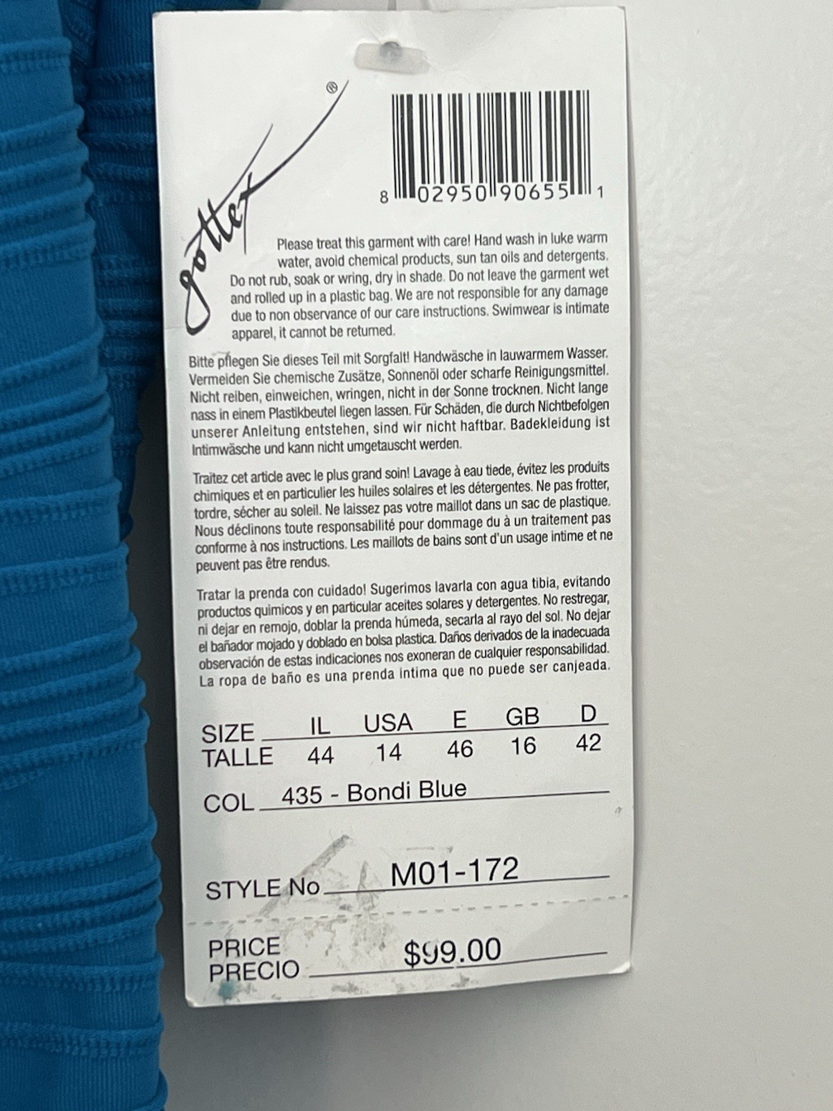 Gottex Swimsuit New Tags High Cut One Piece Lined Blue Vintage Ruched Size 14