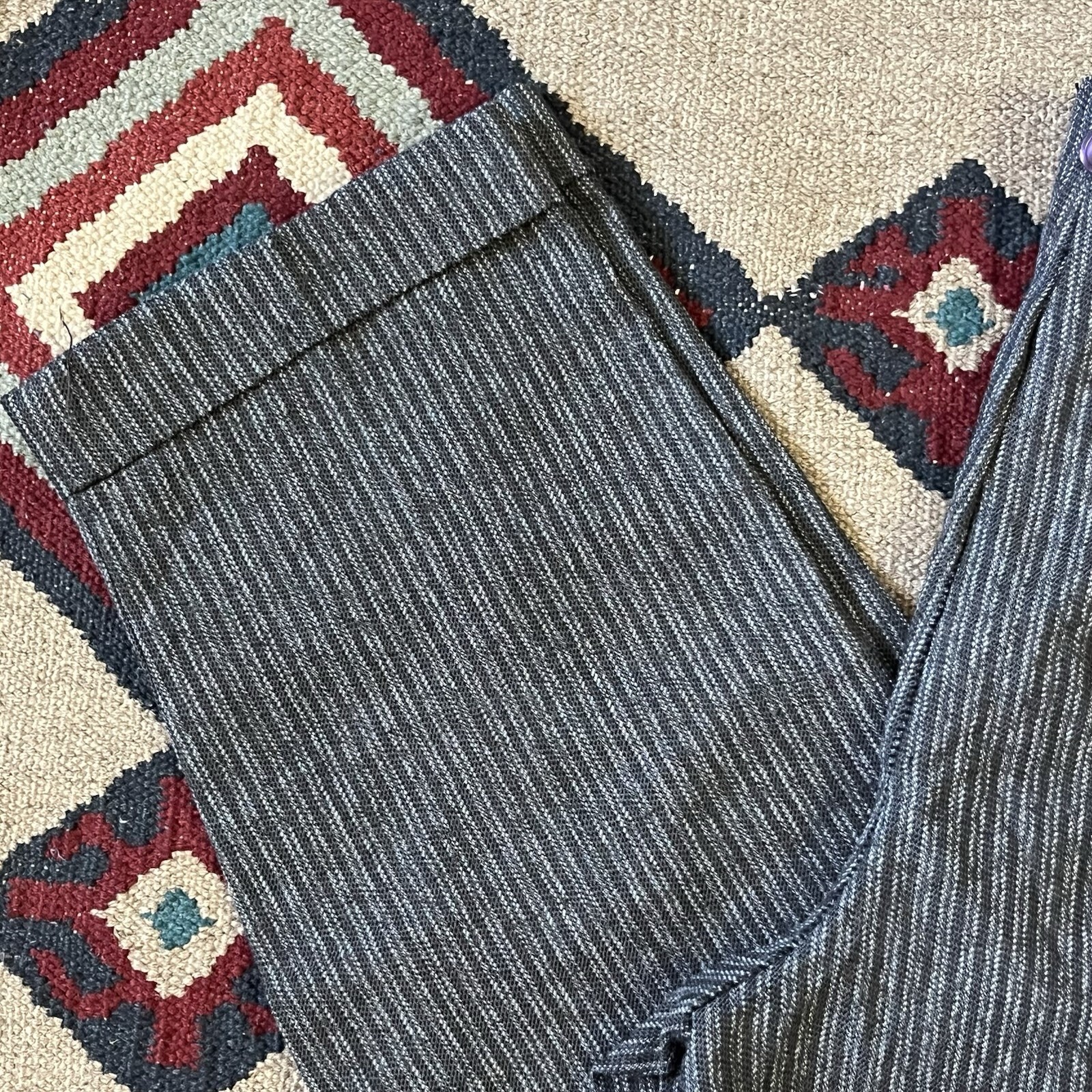 Vintage 80s Wrapper Pants Women’s 7/8 Gray Striped USA Made Trousers