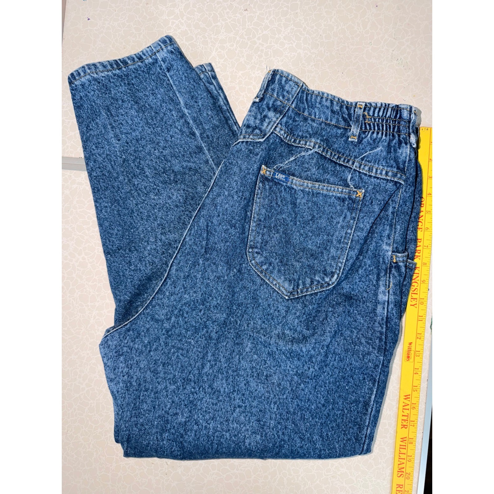 Vintage 90s Acid Wash Pleated Tapered Leg Jeans Blue Denim Plus Size 24W M USA