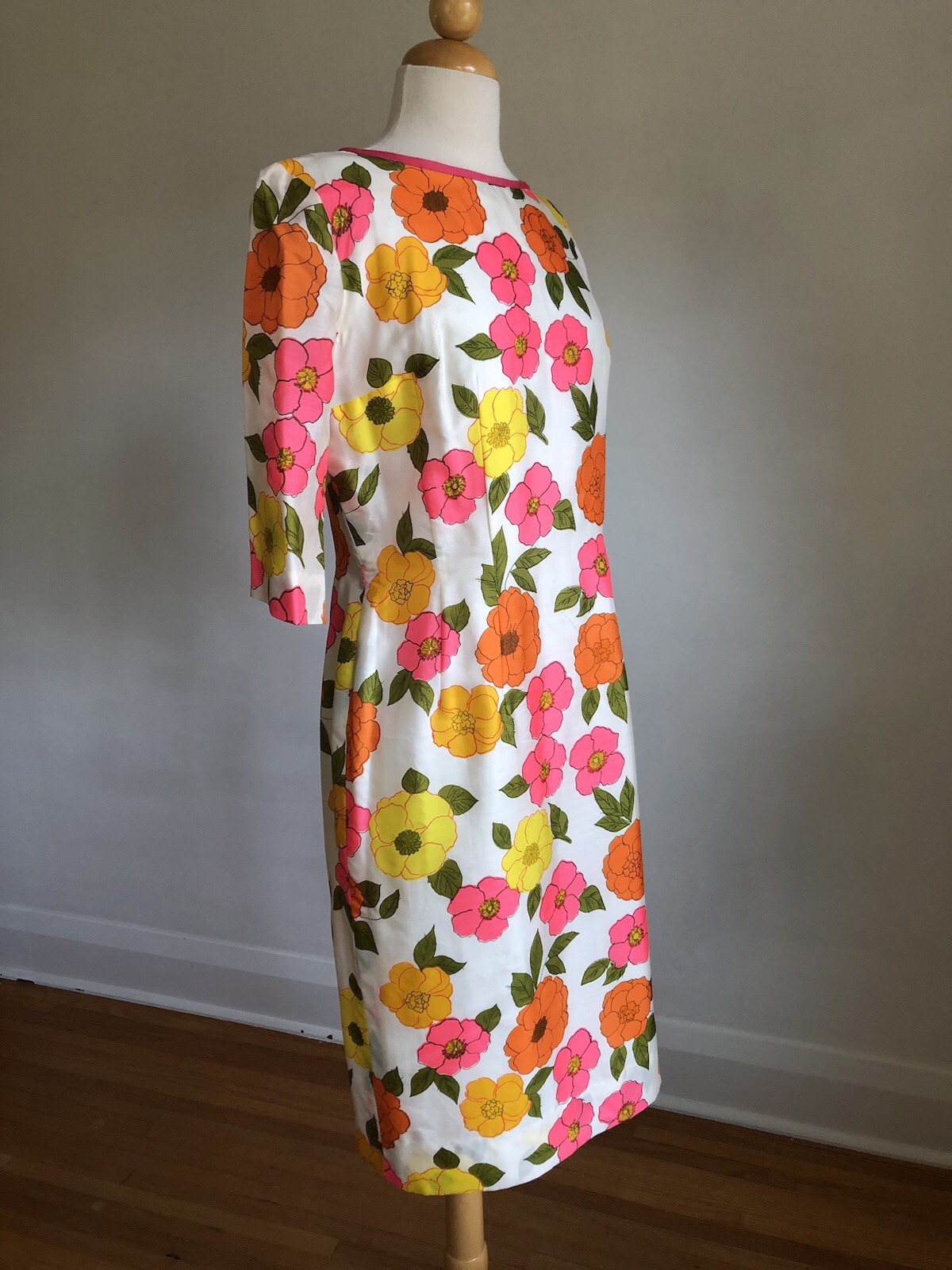STUNNINGVTG EDITH FLAGG Floral 100% Silk Knee-length Sheath Dress SZ 12