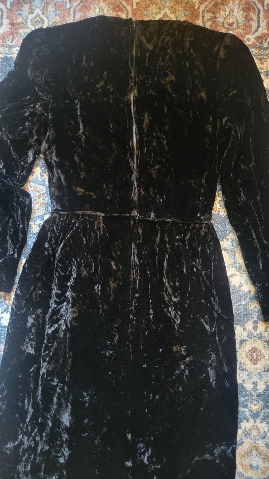 Vintage Black Velvet Maxi Dress Long Sleeve Formal Evening Dress