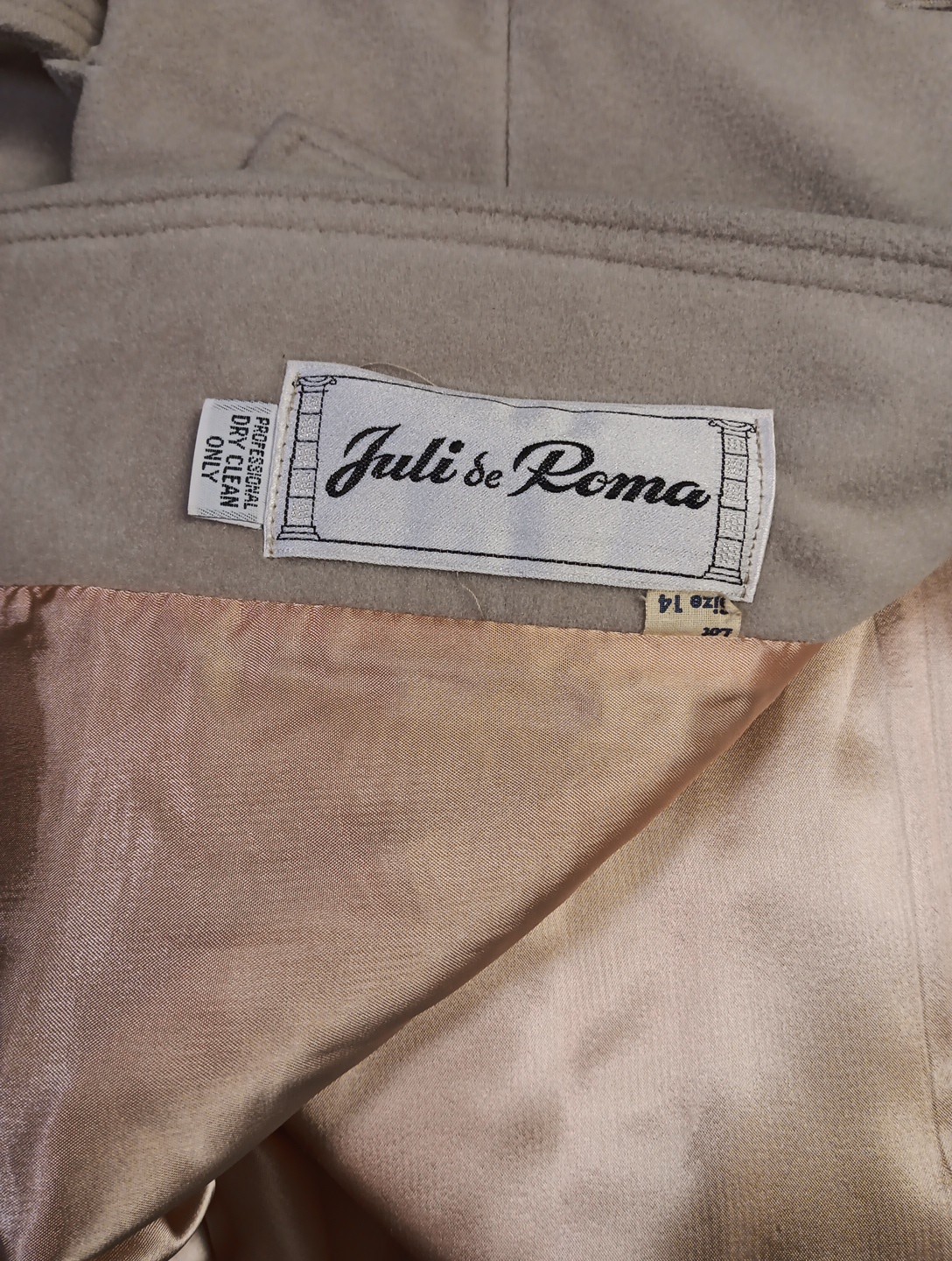 Vintage Juli De Roma Coat Size 14 Beige Cashmere