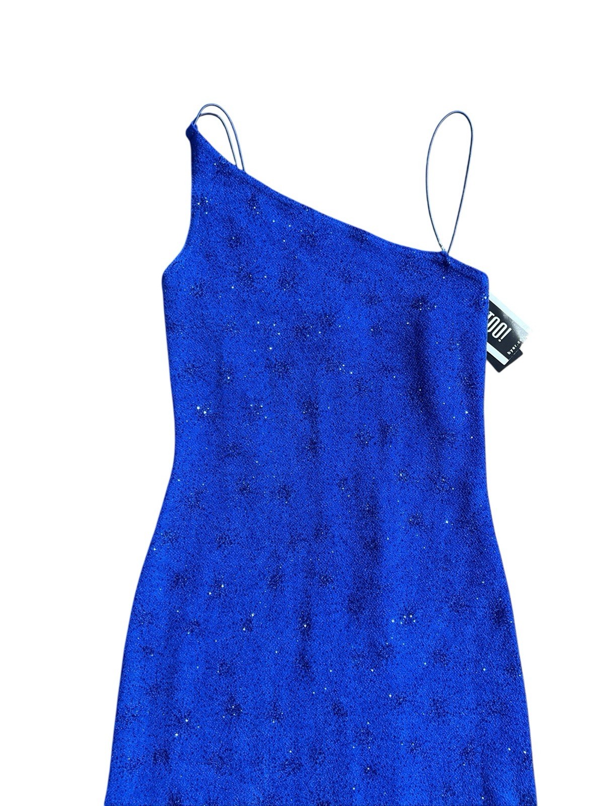 Vtg 1990s Royal Blue Sparkly Slinky Strapless Dress Sz S Byer Too! NWT Defects