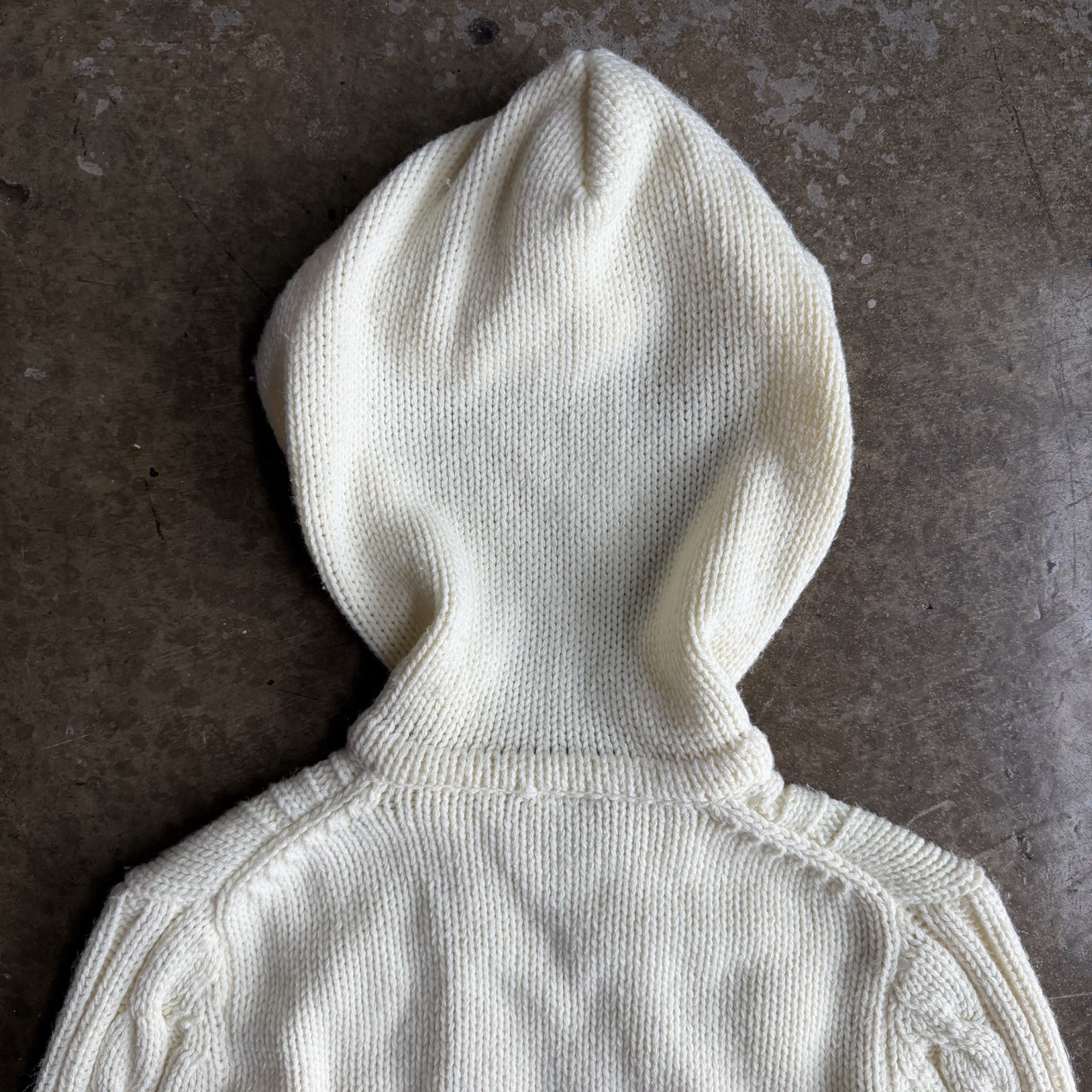 Vintage 80’s JC Penney Cream Cable Knit Acrylic Zip Drawstring Hoodie Women’s XS