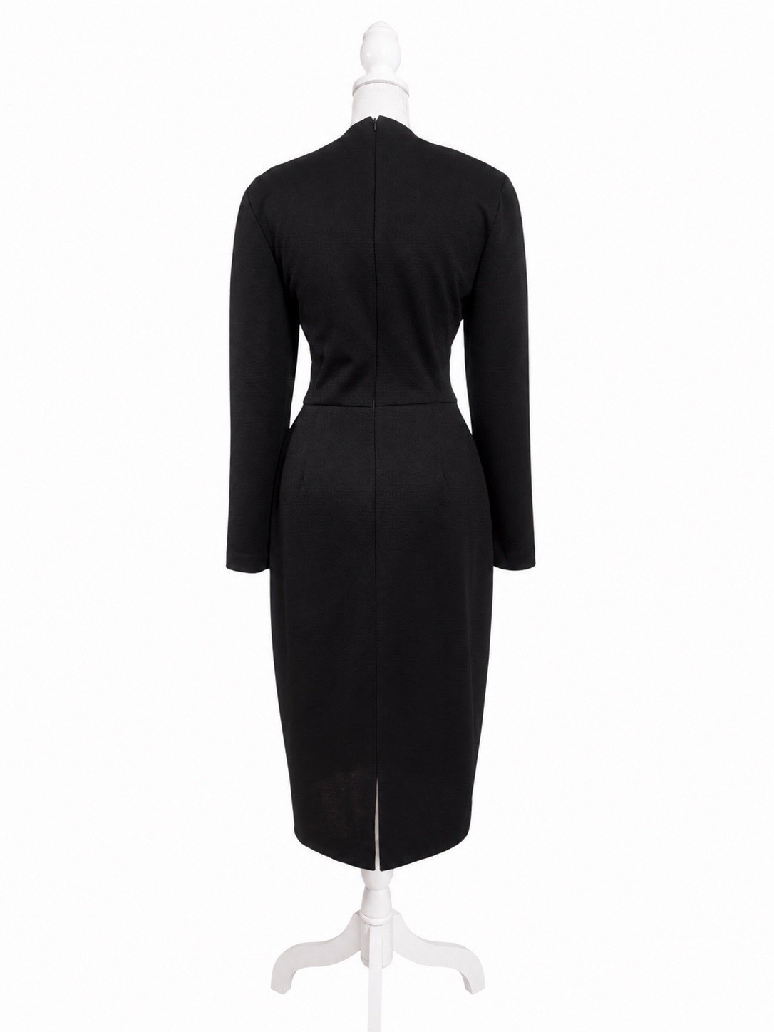 Vintage Caron Chicago Black Draped Sheath Midi Dress Womens 8 Long Sleeve
