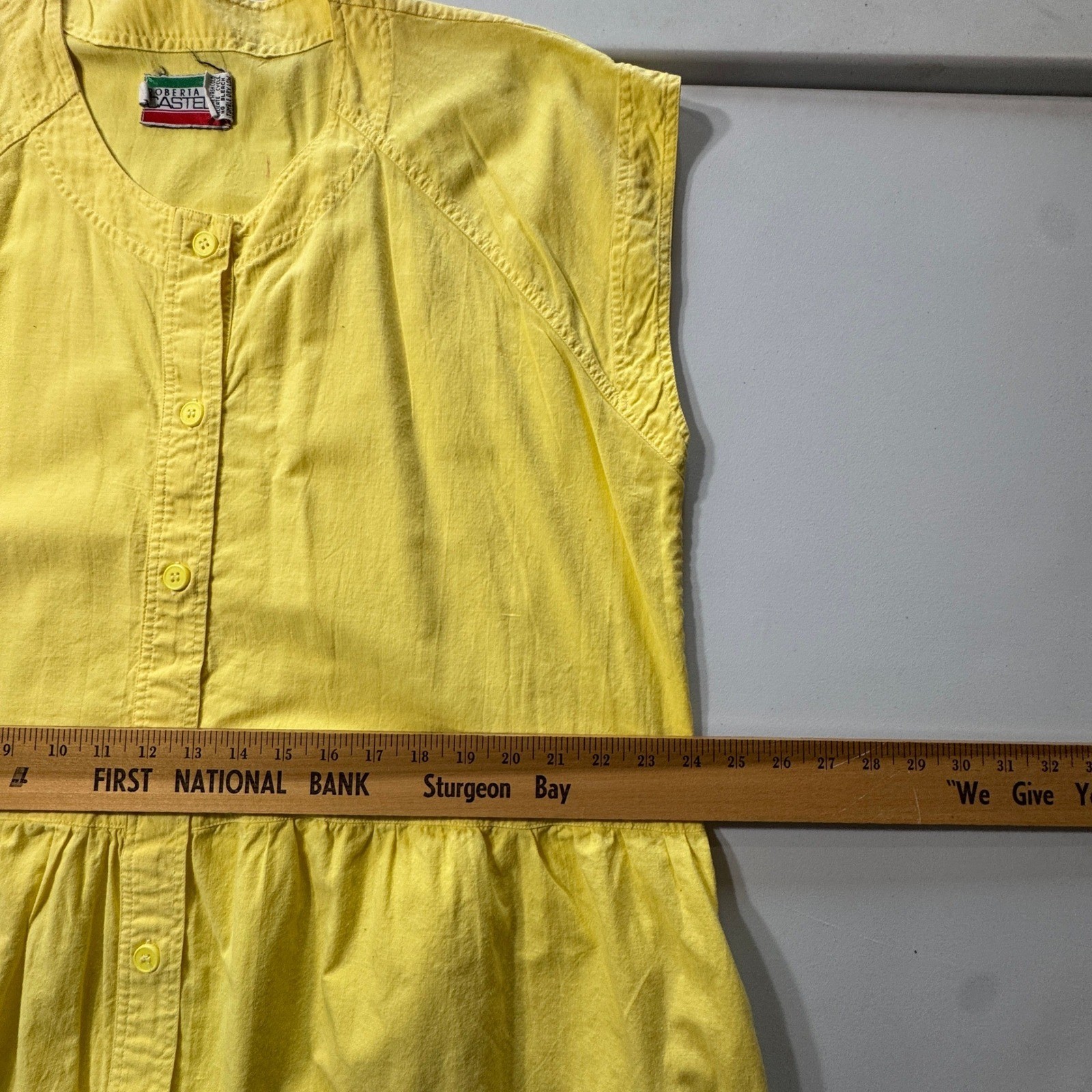 Vintage 80s Pastel Button Down Dress Womens Large Yellow Sleeveless Midi