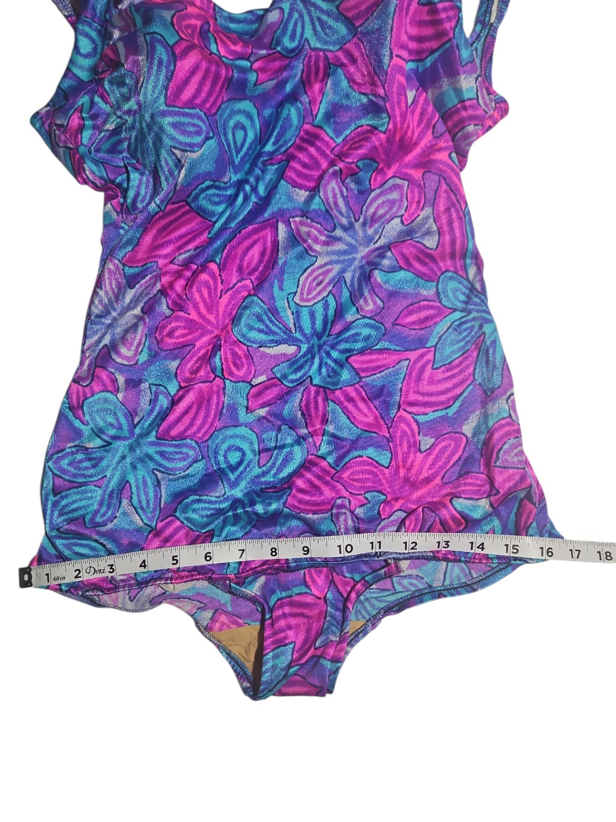Vtg 90s Maxine Of Hollywood Skirted Swimsuit One Piece Floral Purple Blue Med