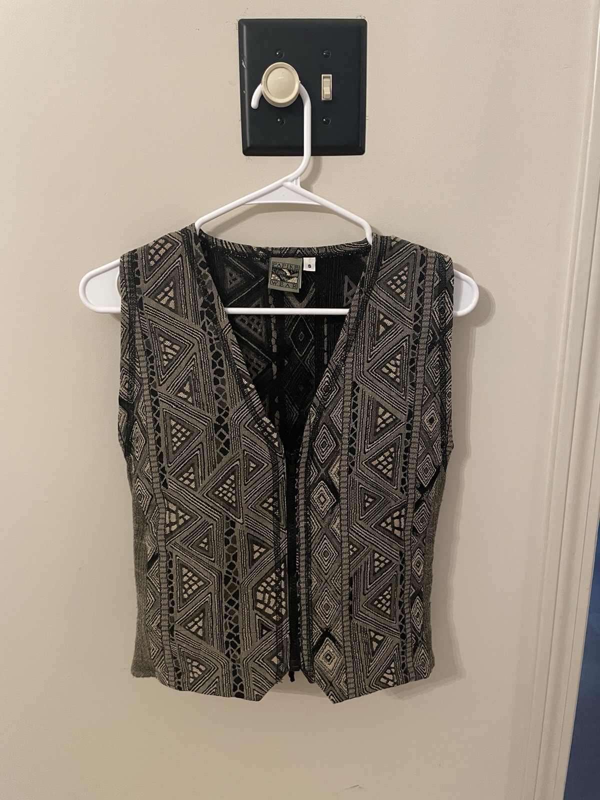 Vintage 90s Vest Top with Zipper, Embroidery Tribal Shirt Indie Sleaze Tank Rare