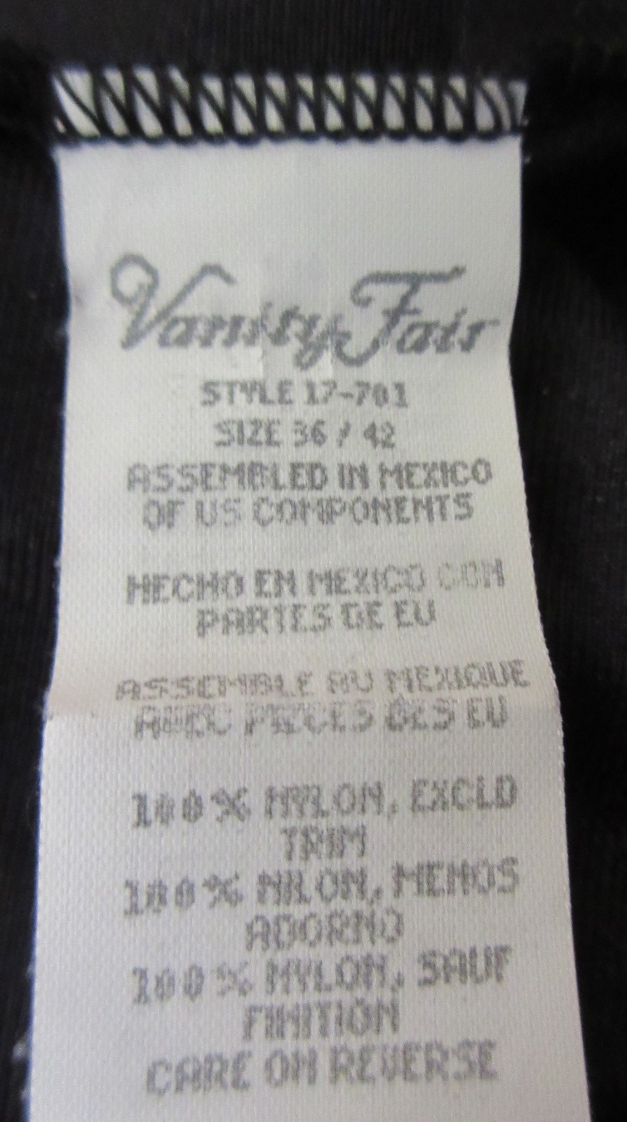 vtg VANITY FAIR 17-701 SILKY BLACK nylon LACE camisole slip top LINGERIE sz 36/M