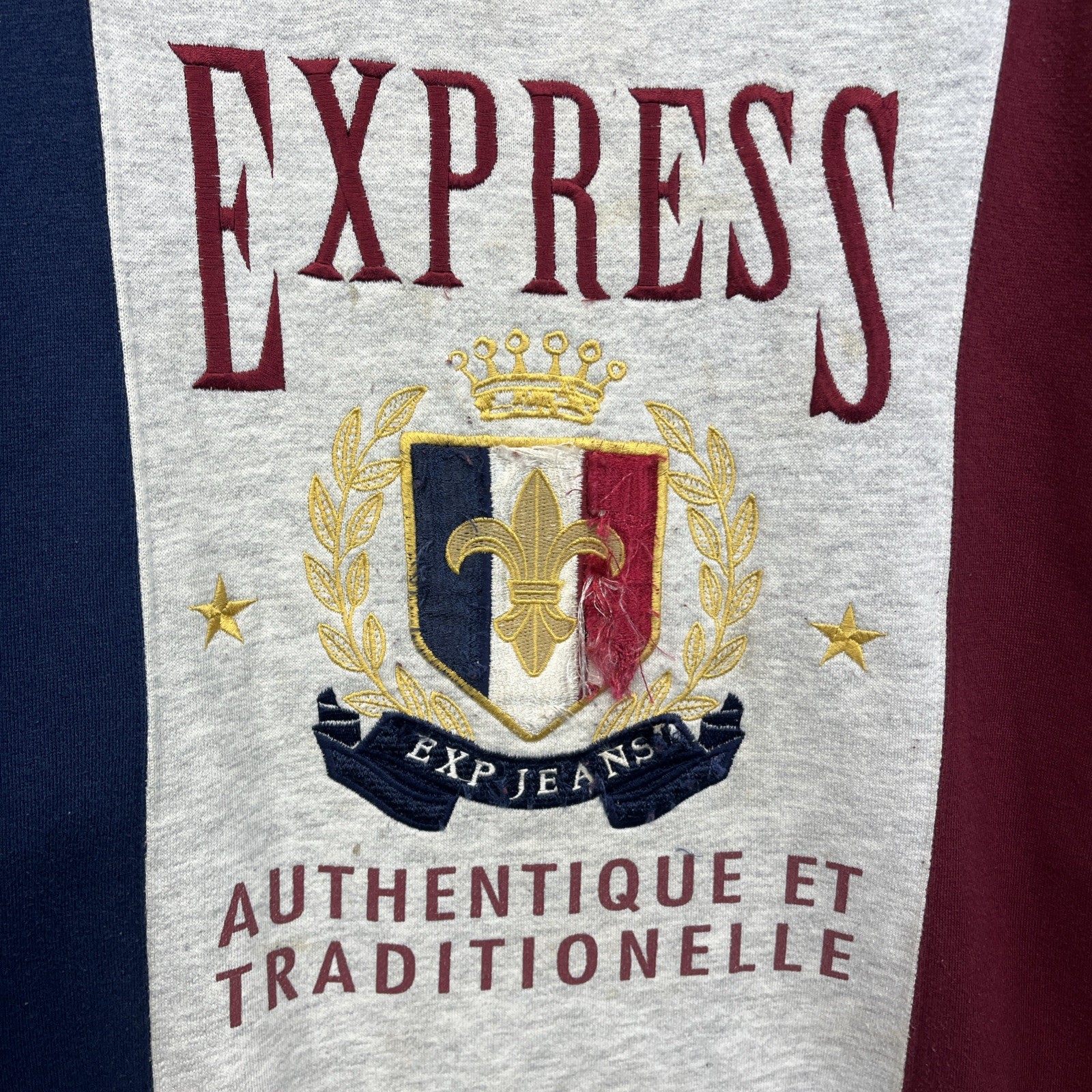 Vintage Express Jeans Sweatshirt Embroidered Logo Authentic Distressed Big L