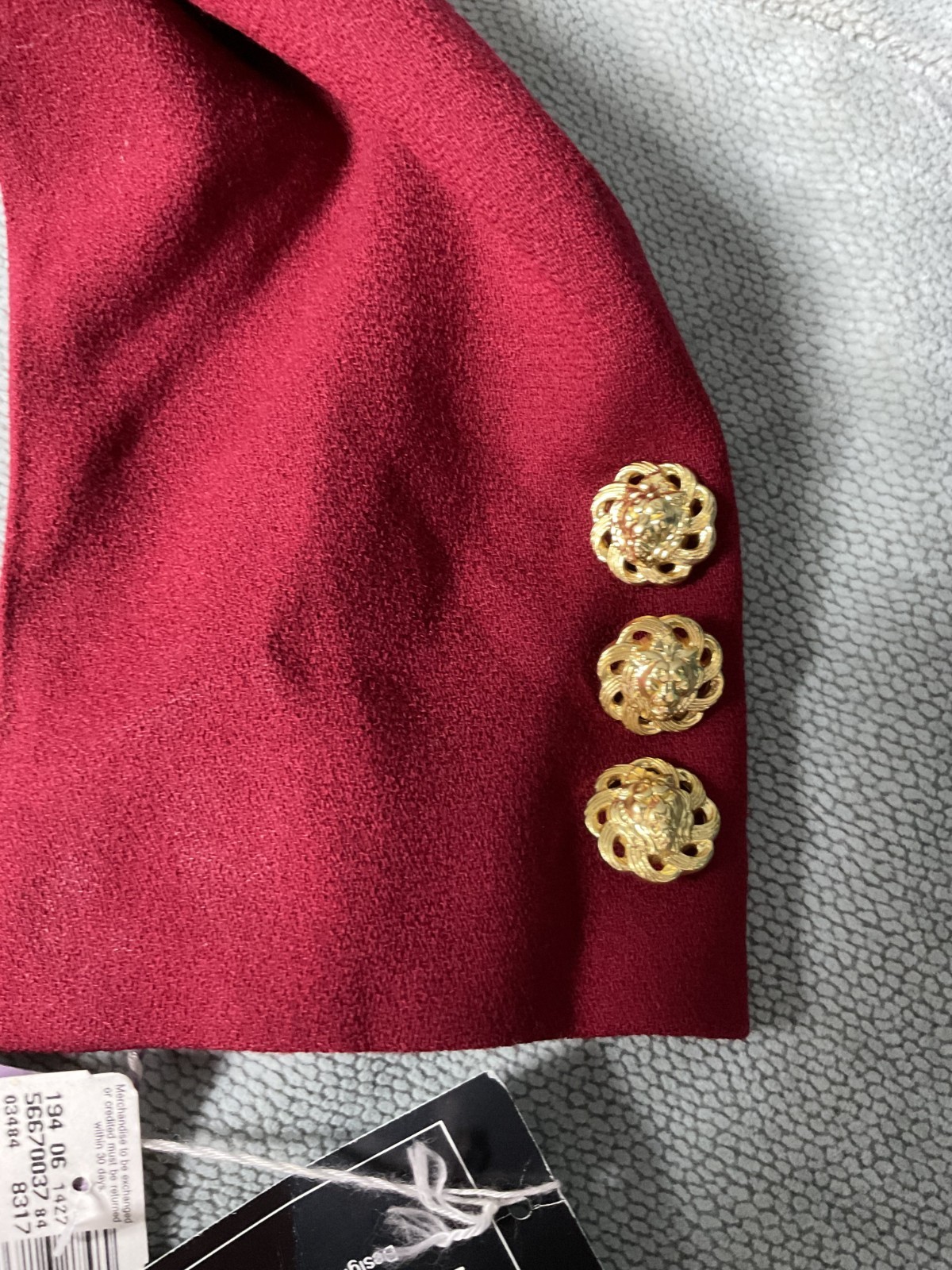 Herbert Grossman Vintage 1989s Red Skirt Suit Ornate Gold Butttons Size 8