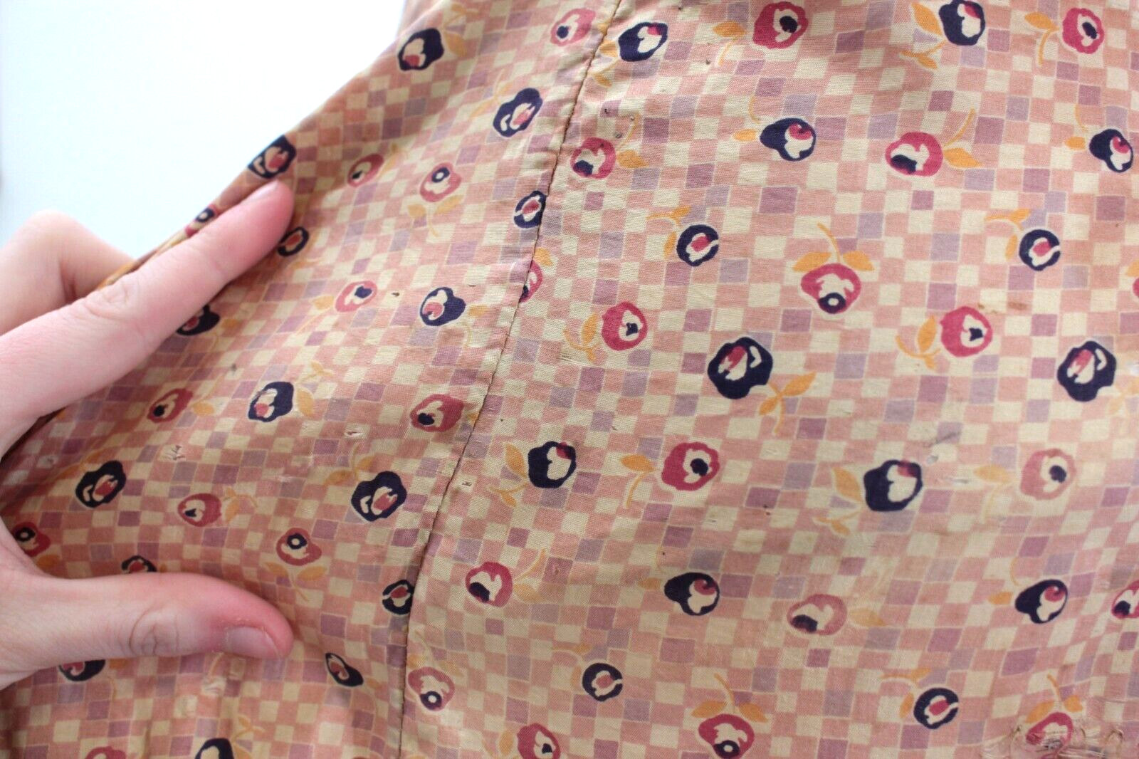 VTG Women’s 20s Tan & Peach Silk Drop Waist Dress W/ Floral Print 1920s Sz S/M