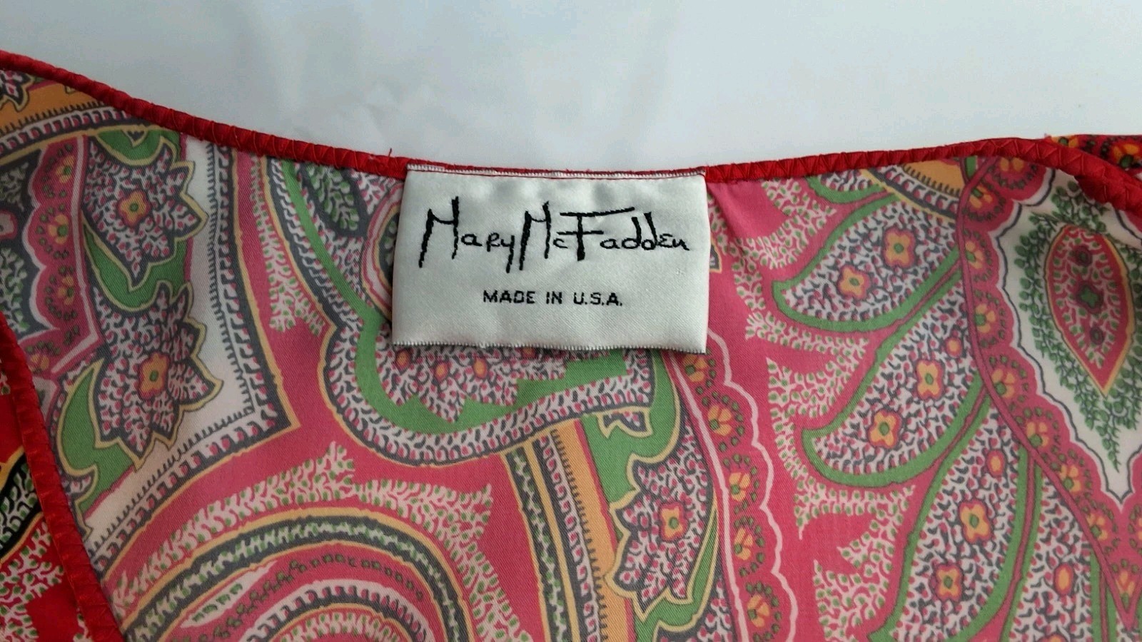 Vintage Mary McFadden V Neck Red Paisley Caftan House Dress One Size