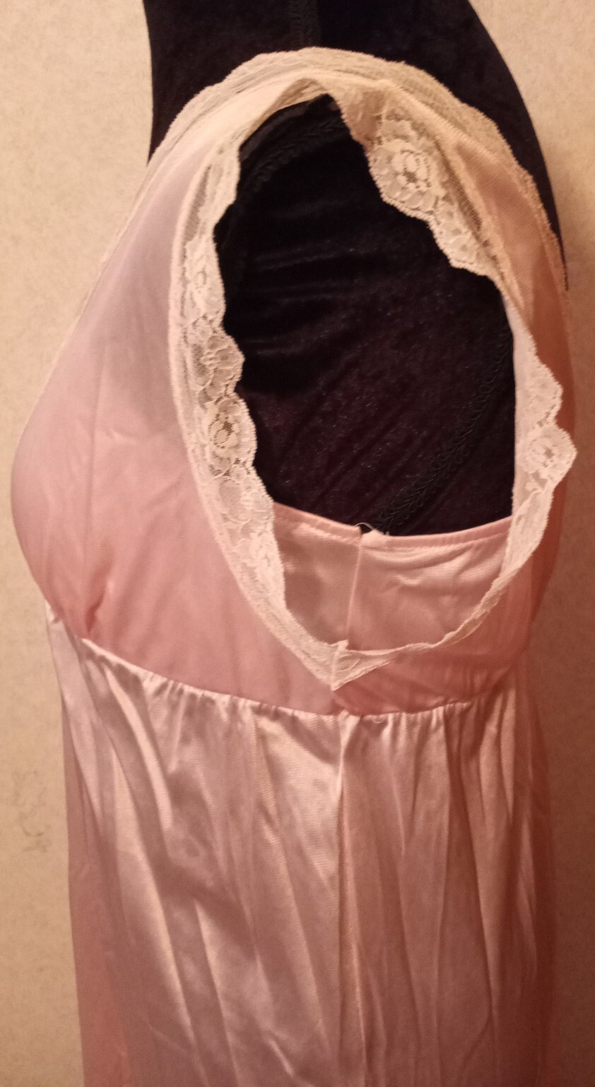 2 Vintage FANCY ME Sz S Pink Nylon Sheer Cream Lace Long Nightgown Slip Dress
