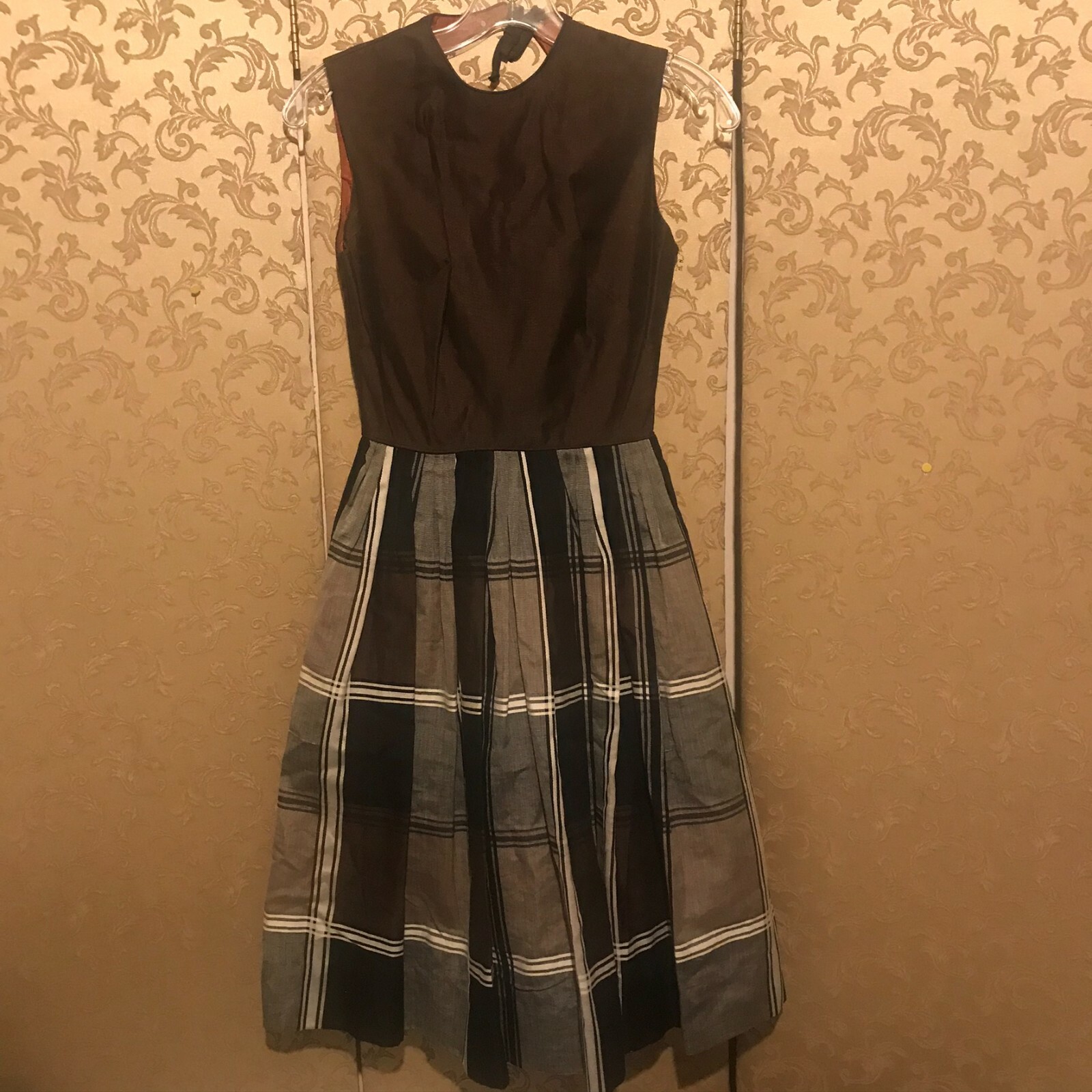 Vintage Brown Multi-Color Plaid 1950s Dress 0