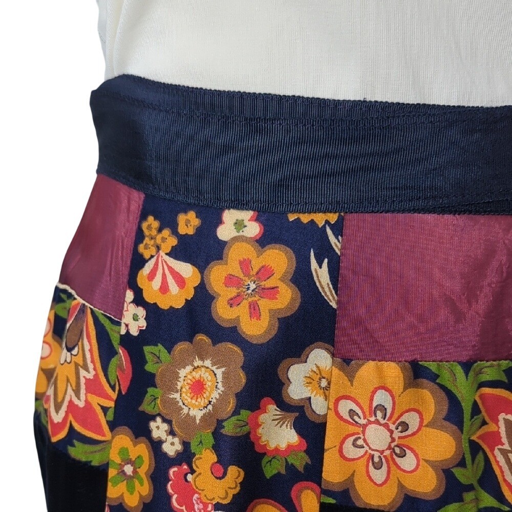Vintage 70s Velvet Patchwork Wrap Maxi Skirt Bohemian Hippie Florals Festival