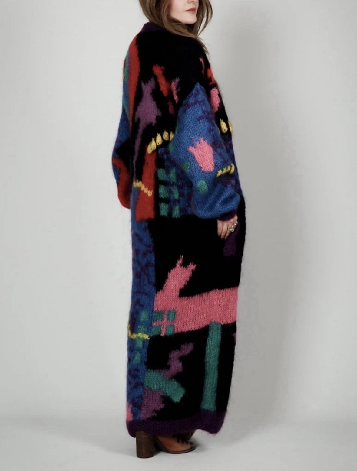 Nannell Vintage 80s Mohair Wool Abstract Maxi Sweater Long Duster Cardigan