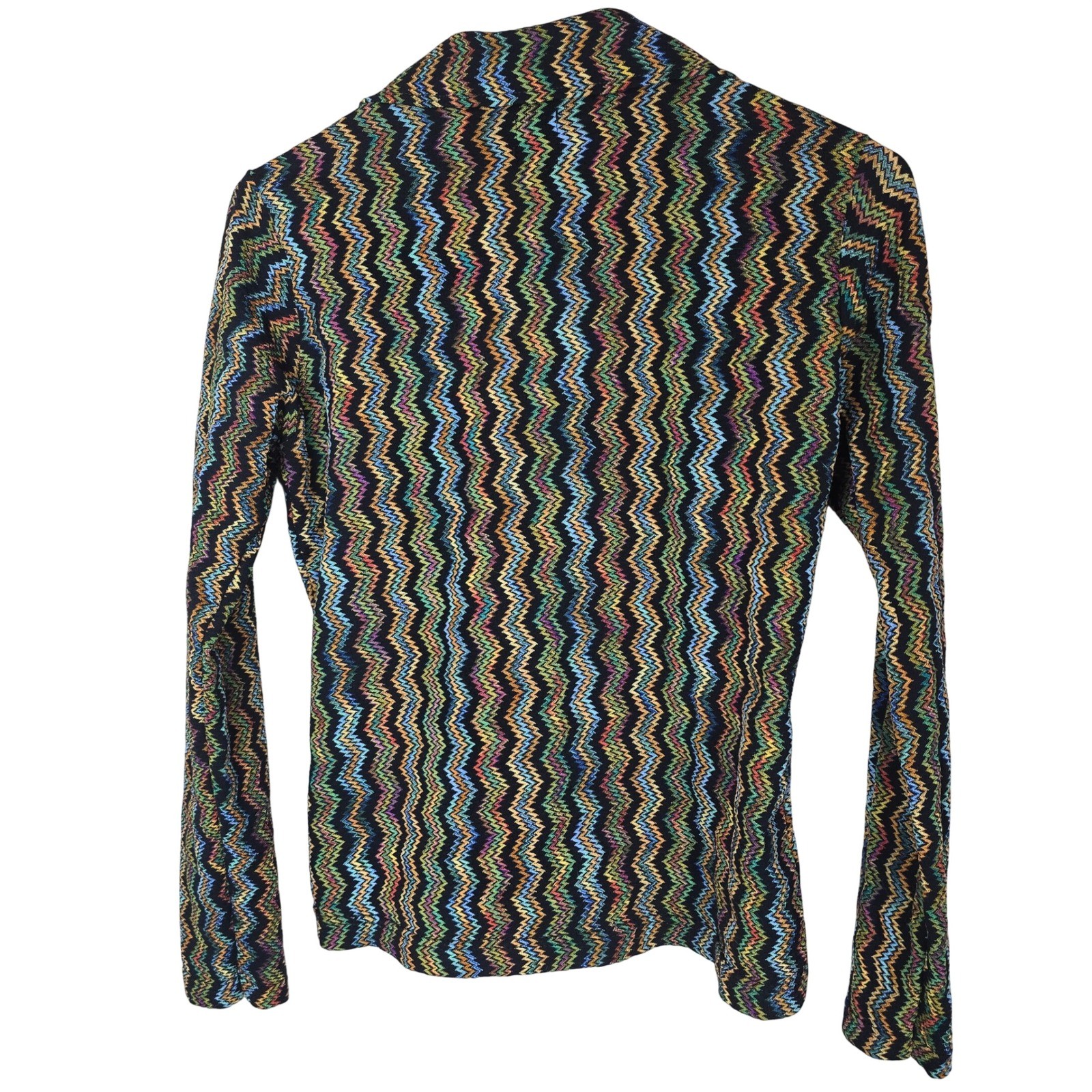 VTG 70s 8 Track Multicolor Chevron Zig Zag Knit Button Up Shirt Disco Retro