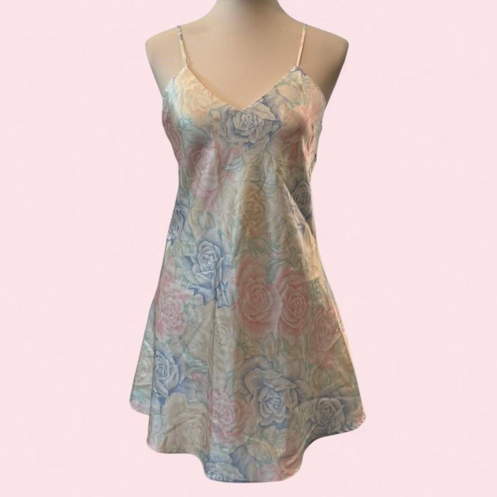 Vintage Kathryn Pastel Floral Rose Slip Dress Spaghetti Strap Flowy Size M