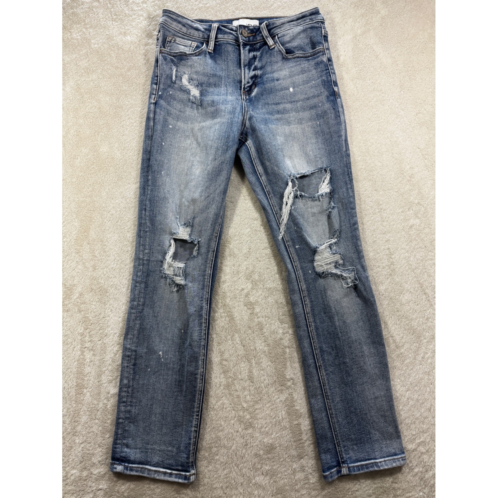 Vervet Womens V2787 Distressed Straight Leg Blue Jeans 26 Meas: 27×29